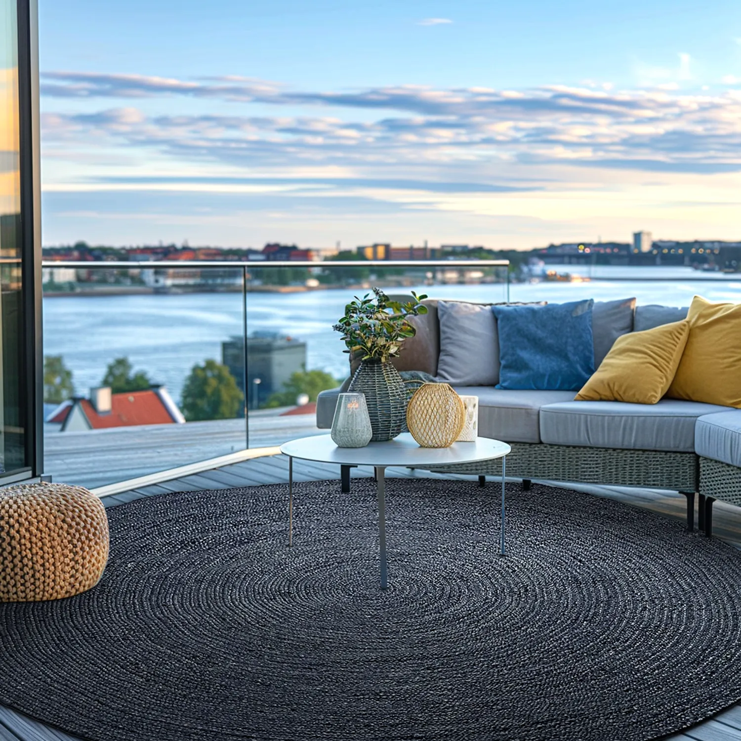 Kerek jutaszőnyeg - Amasia (sötétkék)