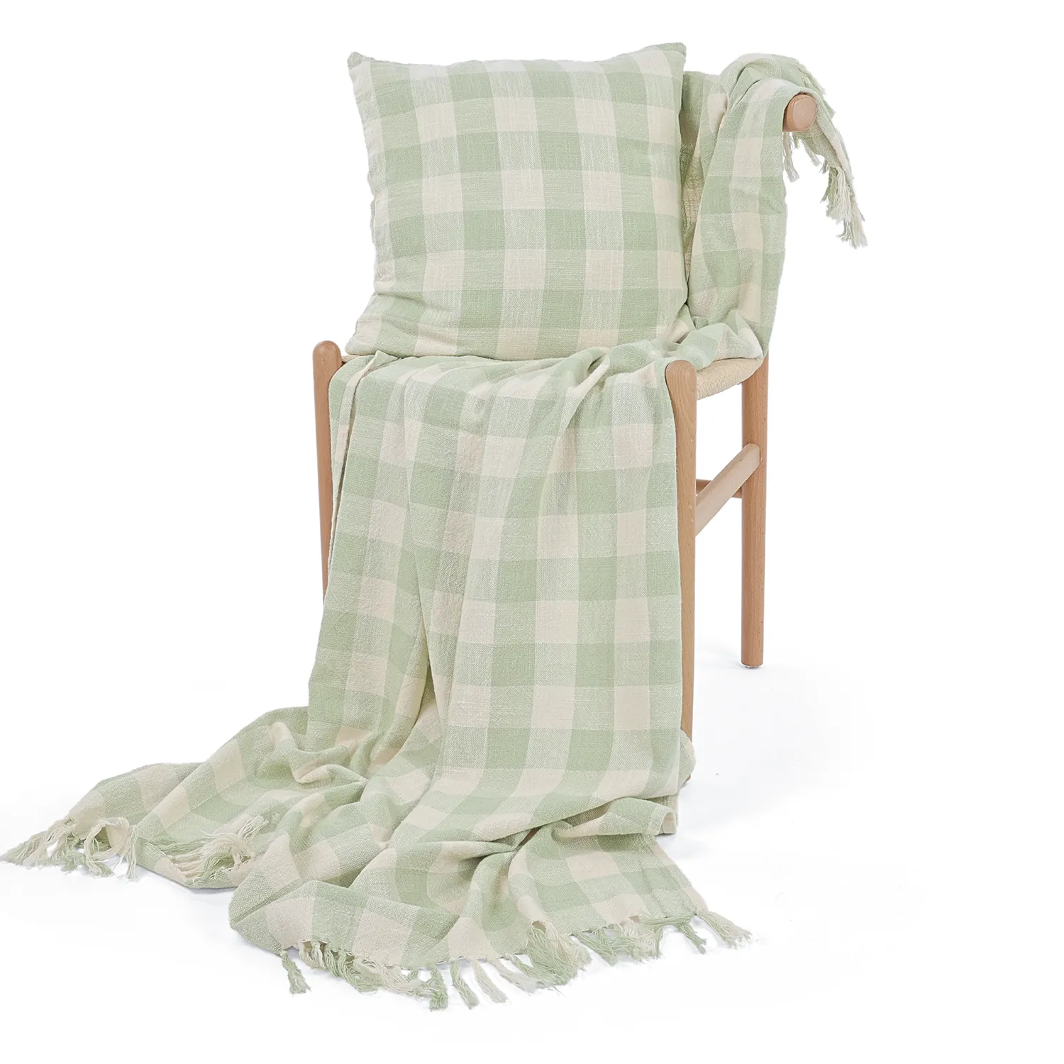 Párnahuzat - Isela check cotton cushion cover (krém/világoszöld)