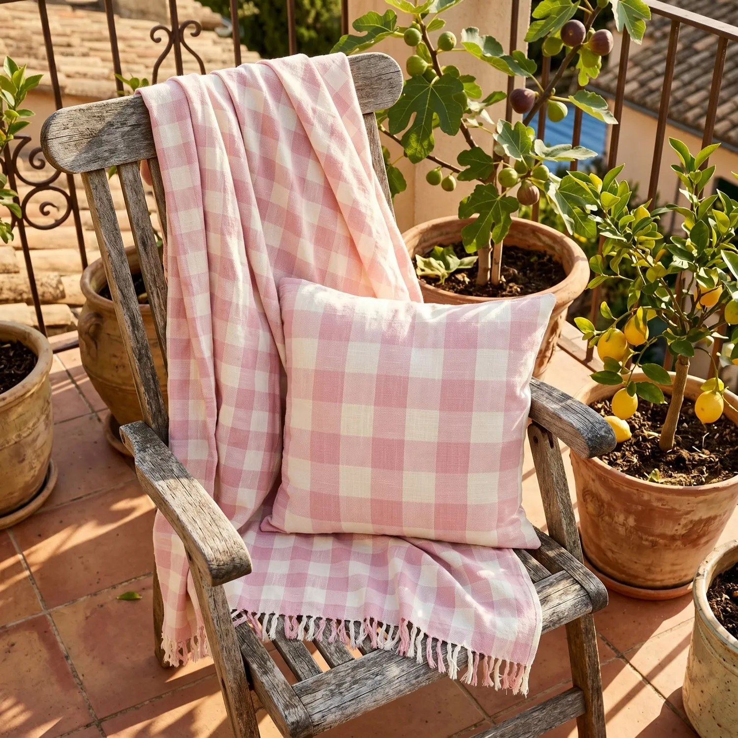 Párnahuzat - Isela check cotton cushion cover (krém/rózsaszín)