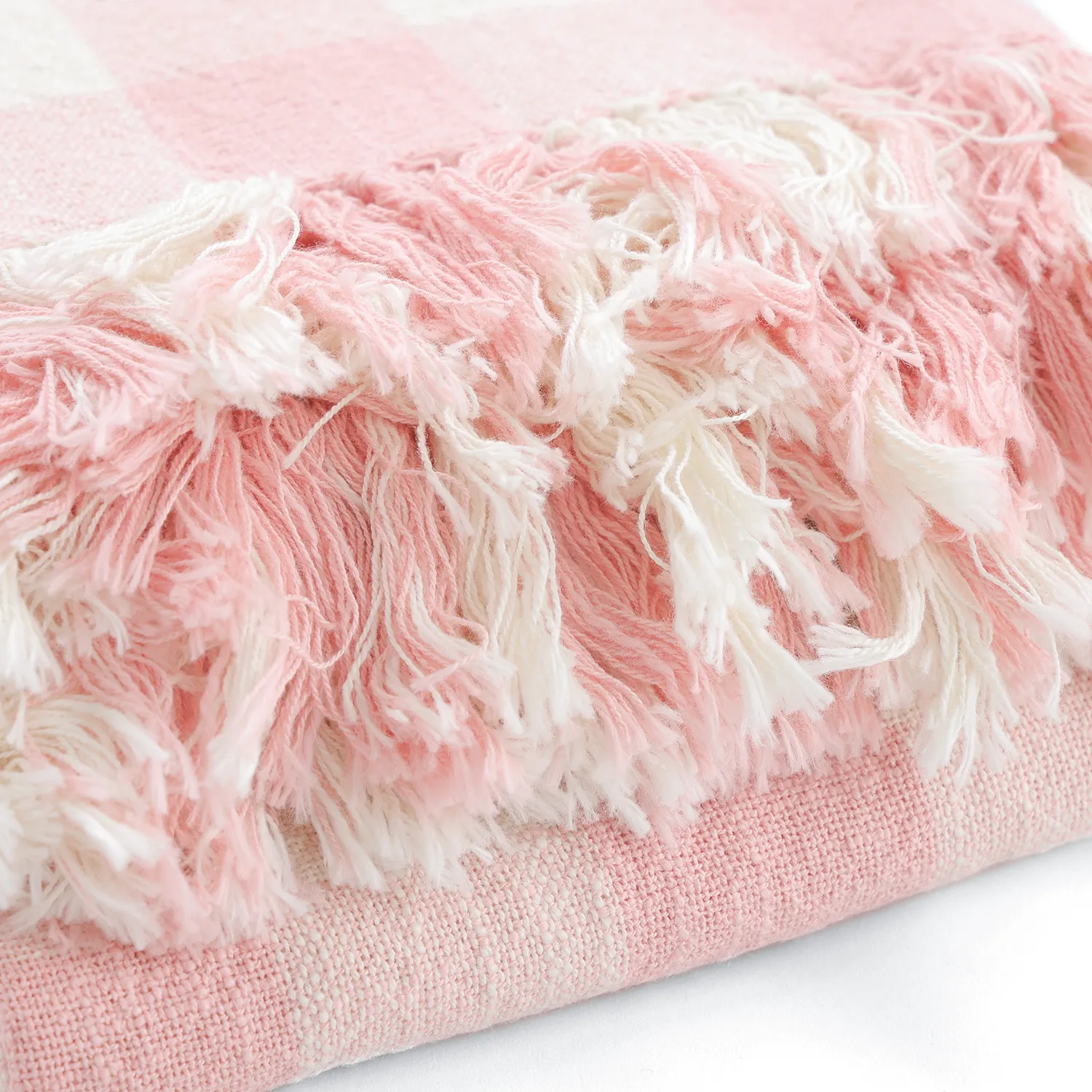 Takarók - Isela check cotton throw (krém/rózsaszín)