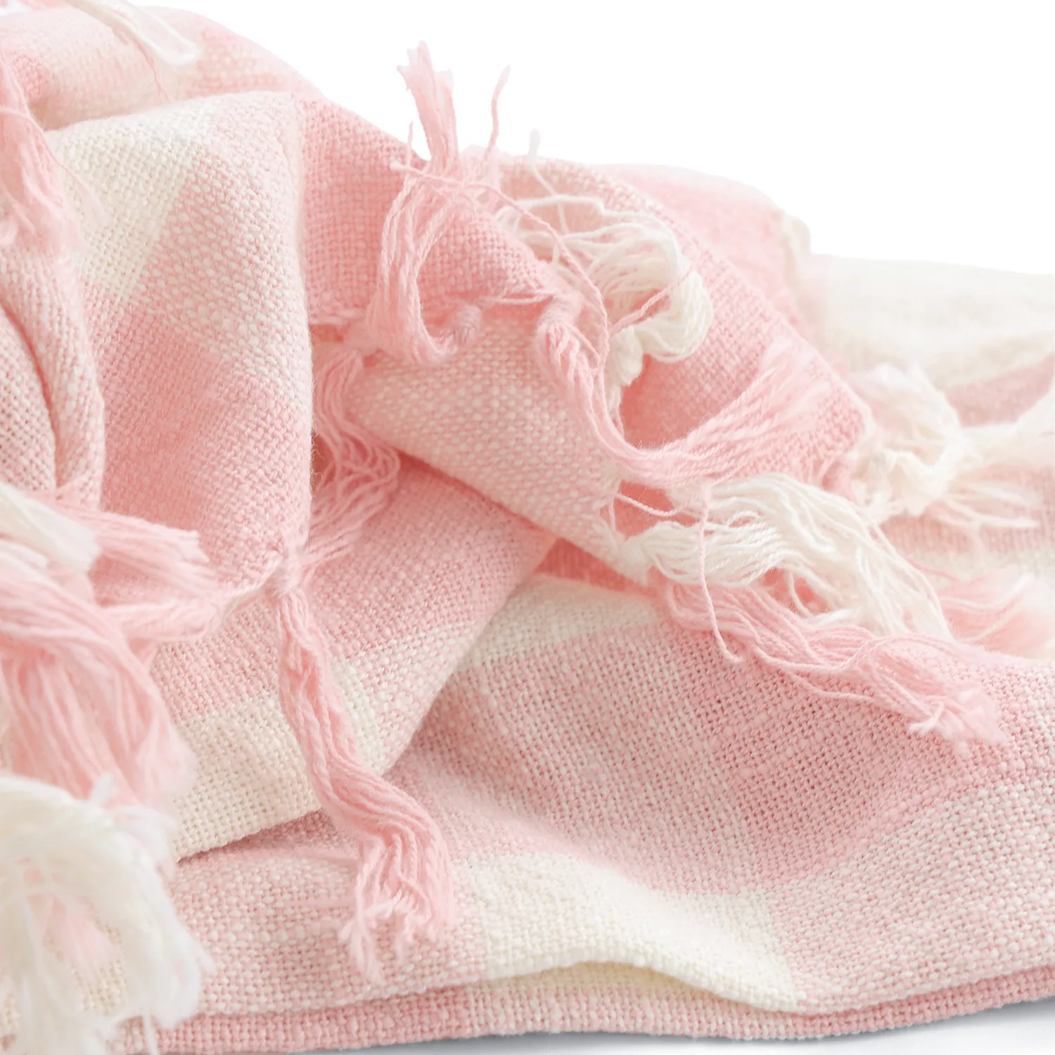 Takarók - Isela check cotton throw (krém/rózsaszín)