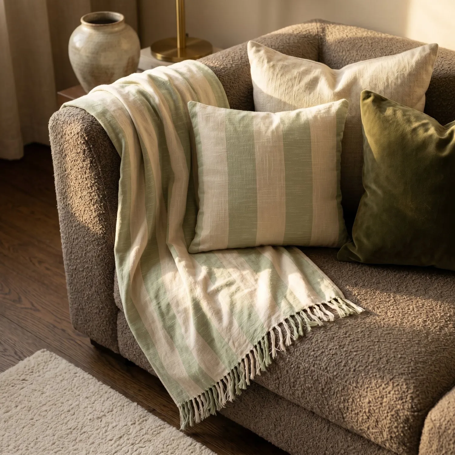 Párnahuzat - Kora stripe cotton cushion cover (krém/világoszöld)