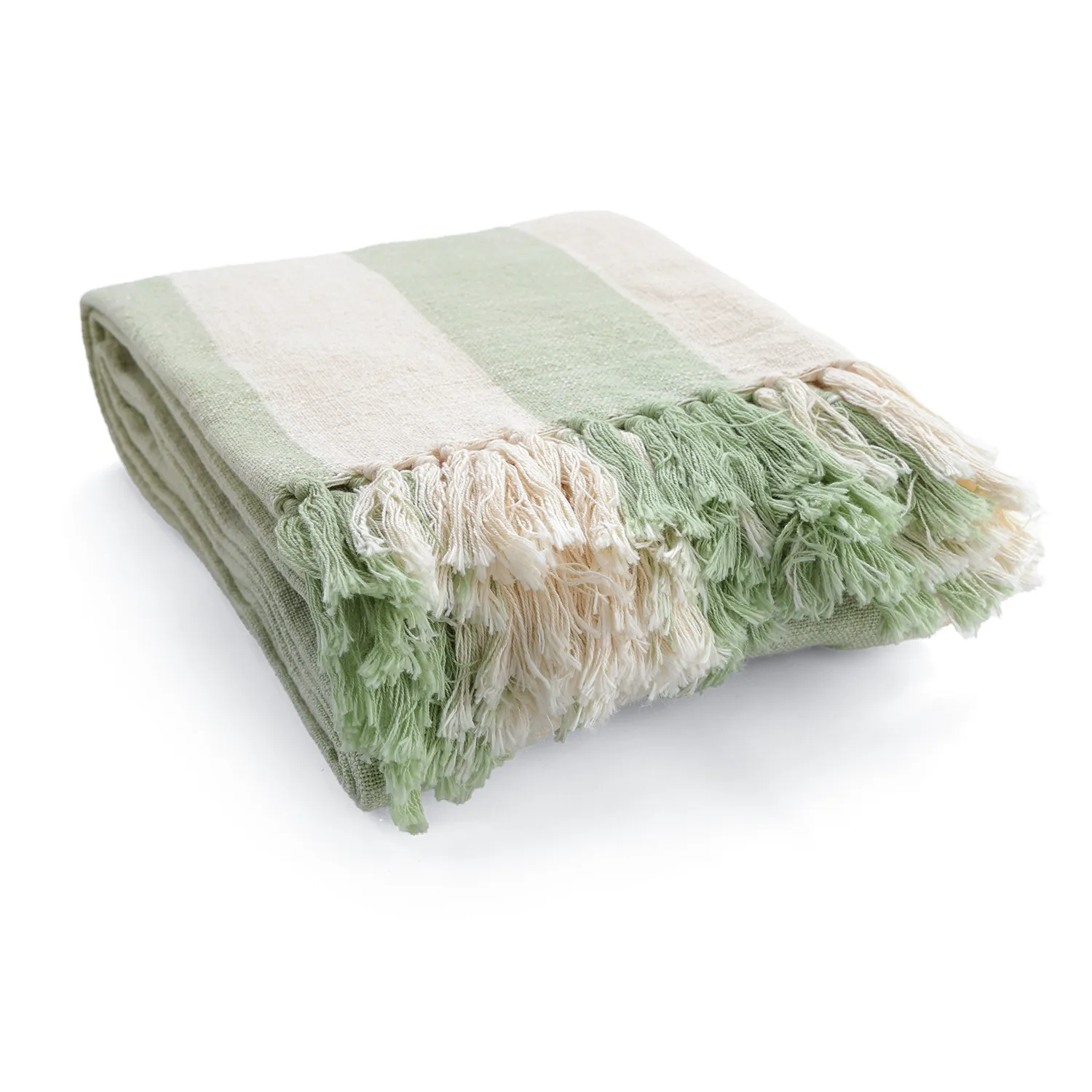 Takarók - Kora stripe cotton throw (krém/világoszöld)