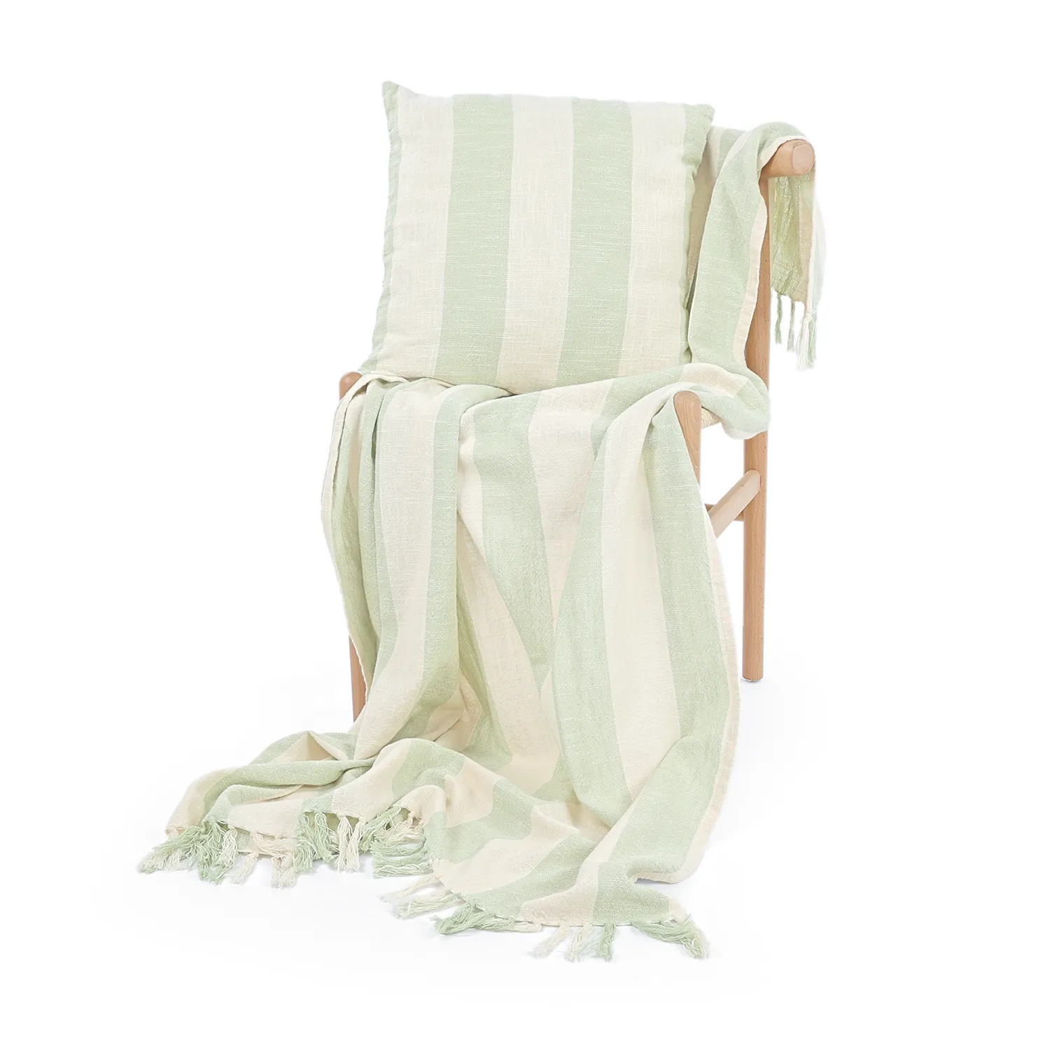 Takarók - Kora stripe cotton throw (krém/világoszöld)