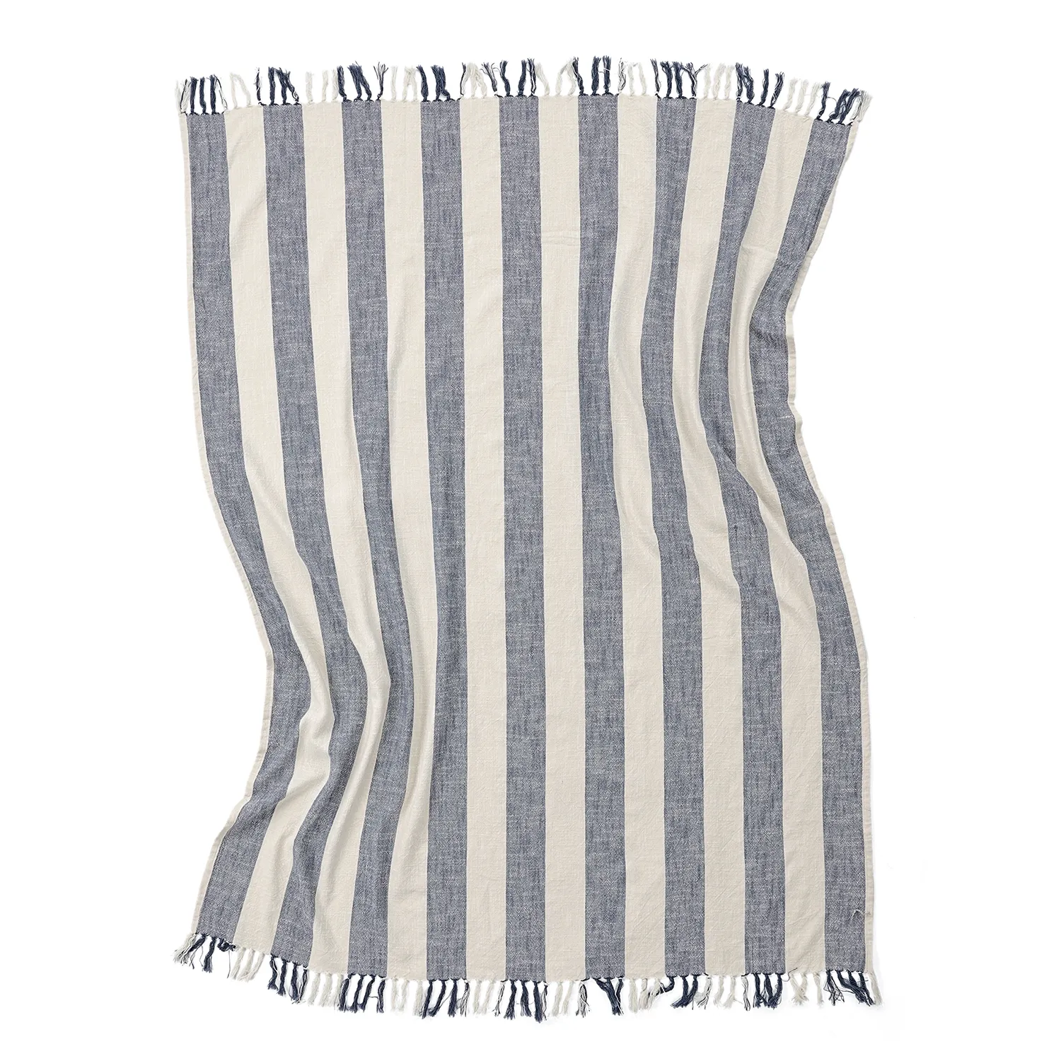 Takarók - Kora stripe cotton throw (krém/sötétkék)