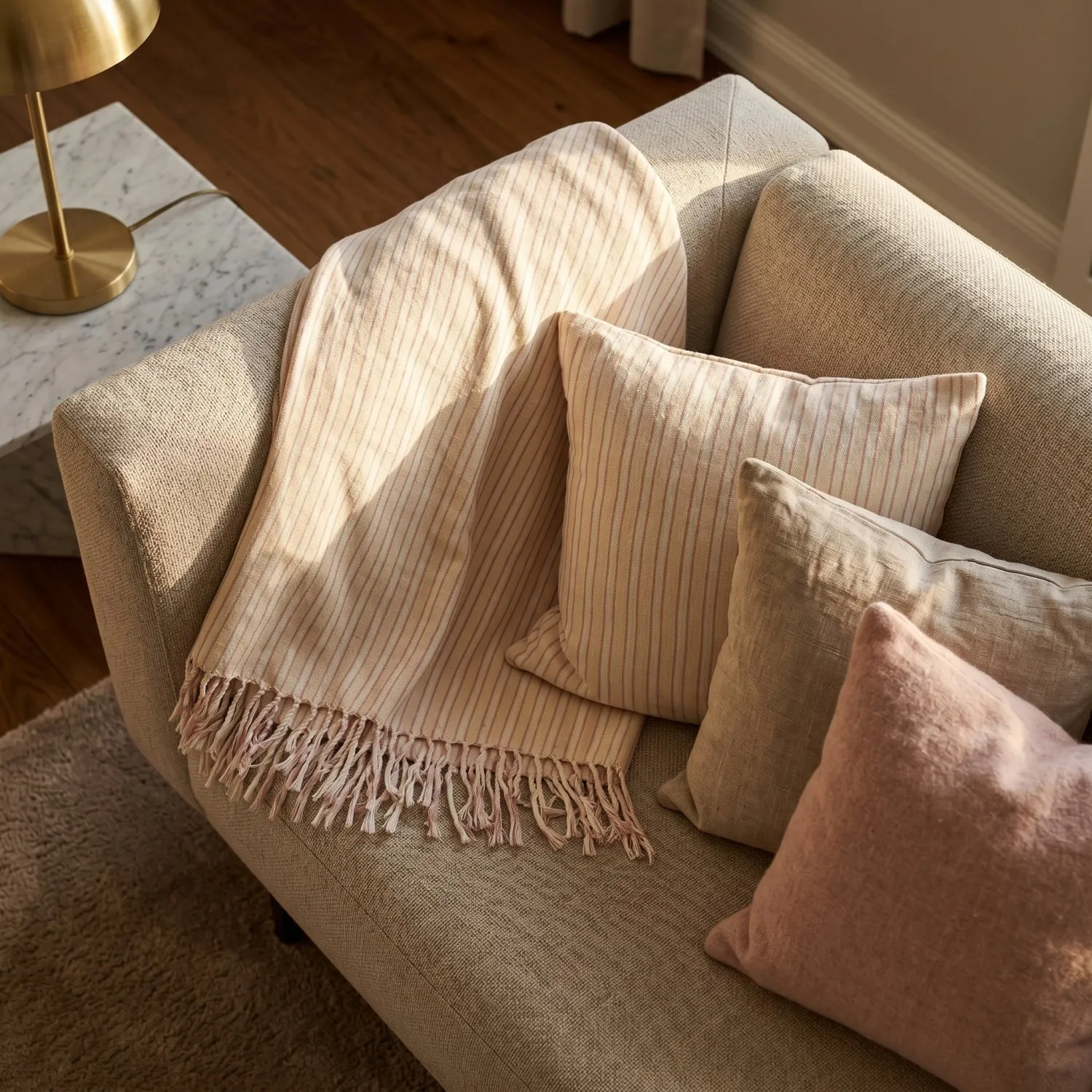 Párnahuzat - Rumi stripe cotton cushion cover (krém/rózsaszín/világoskék)
