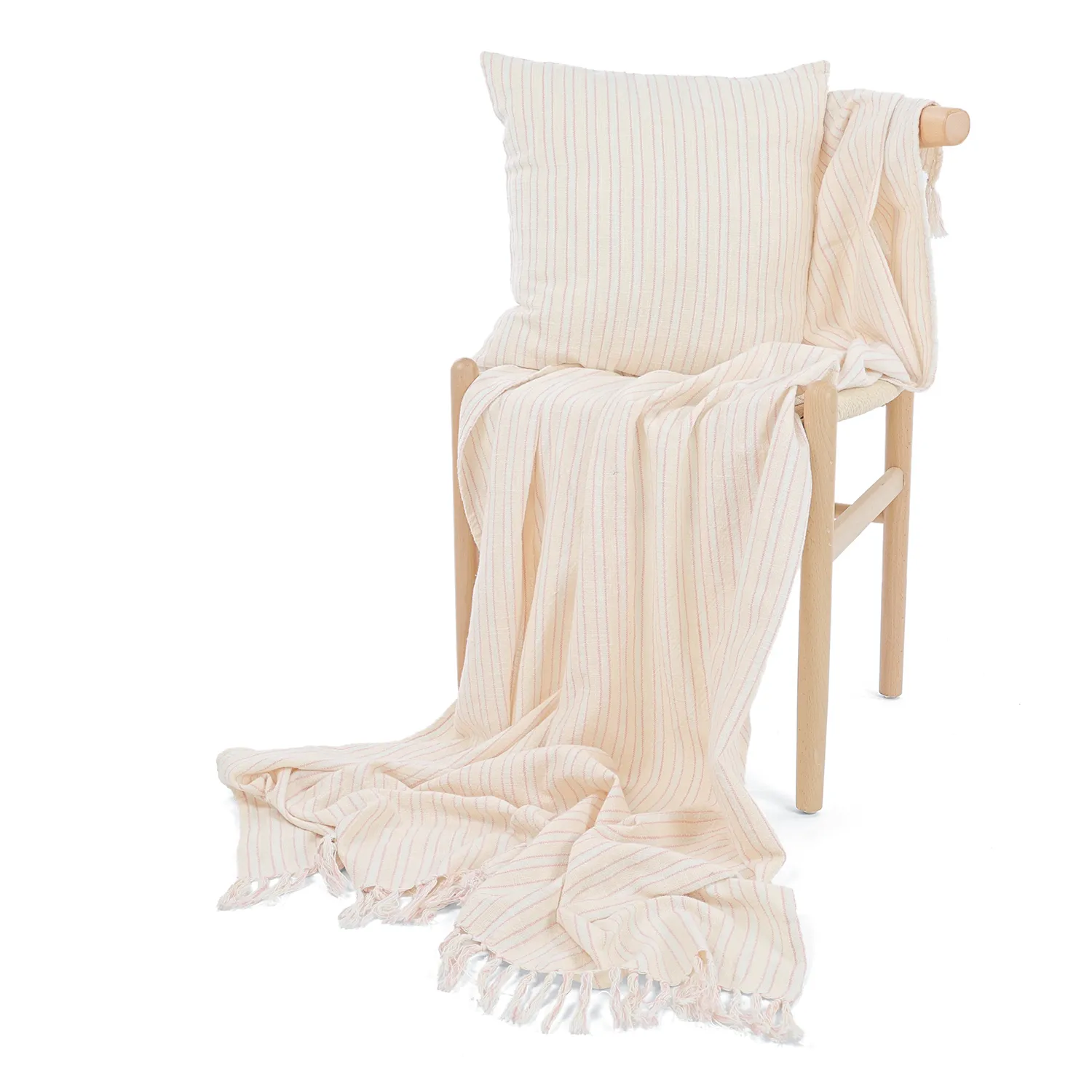 Párnahuzat - Rumi stripe cotton cushion cover (krém/rózsaszín/világoskék)