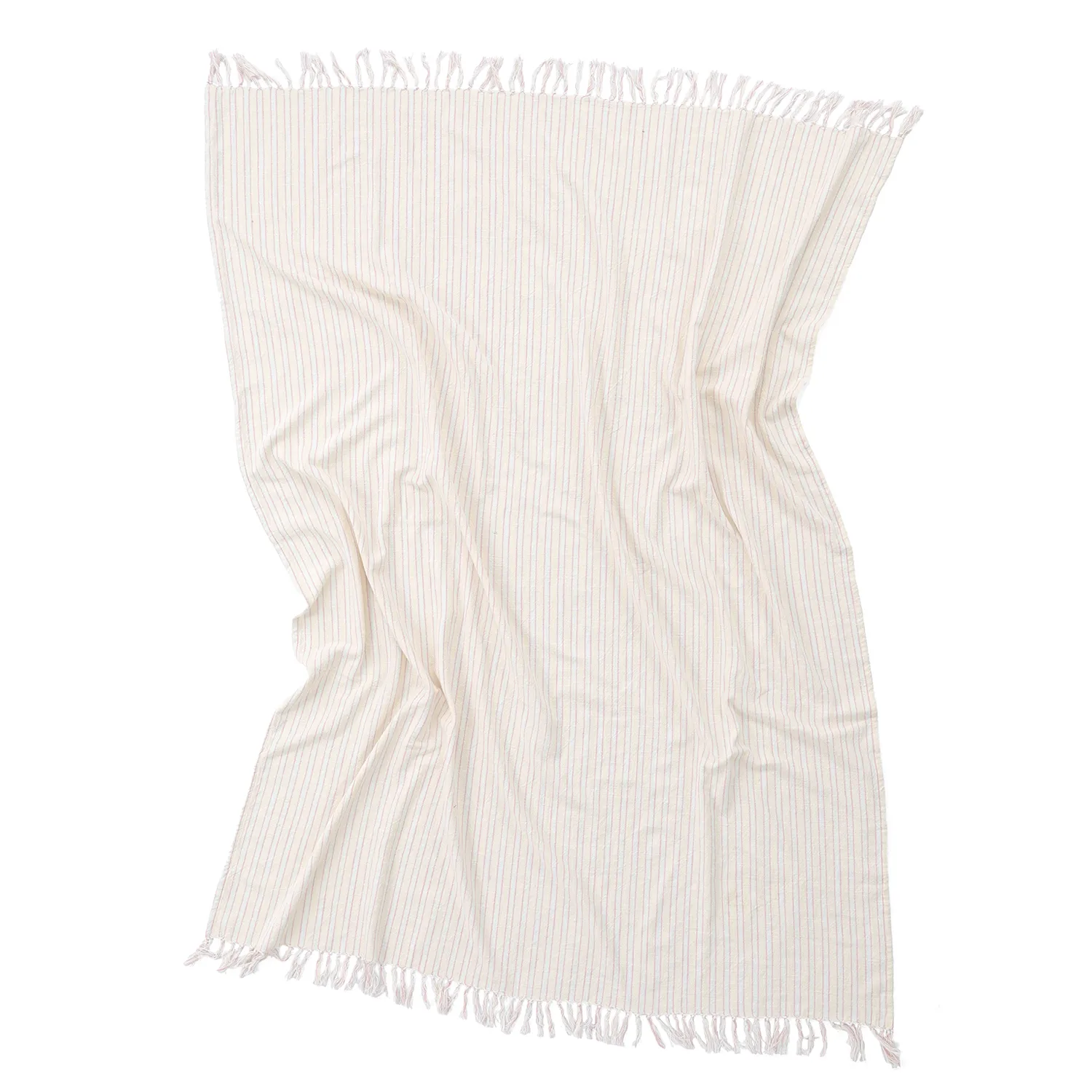 Takarók - Rumi stripe cotton throw (krém/rózsaszín/világoskék)