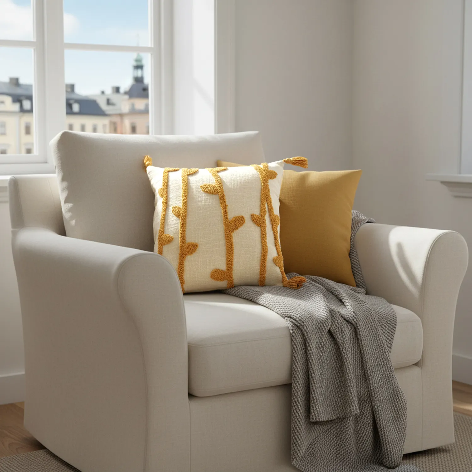 Párnahuzat - Vine (fehér/sárga)