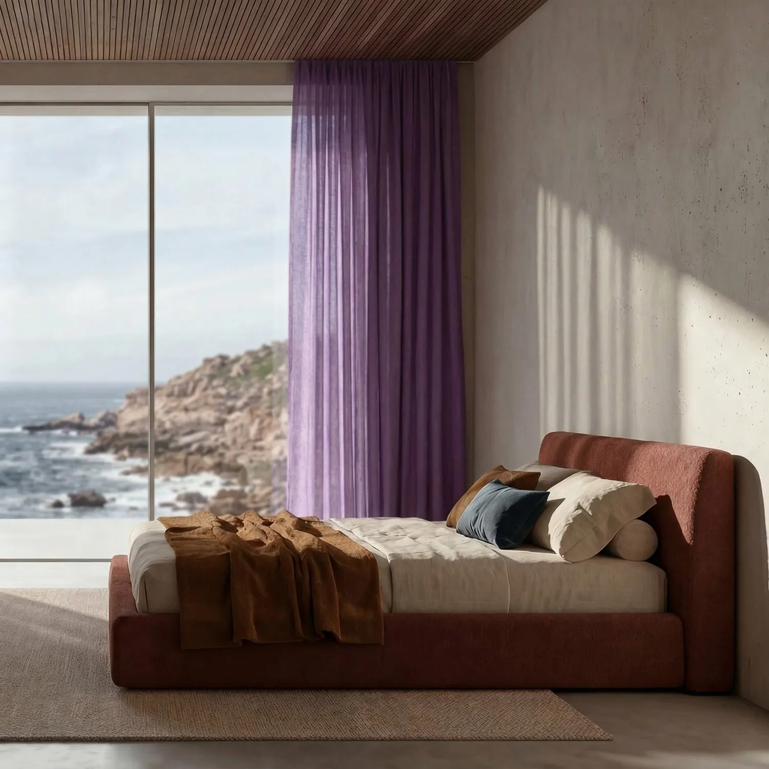 Függöny 2 db-os csomag - Len keverék függöny Lumira (lila)