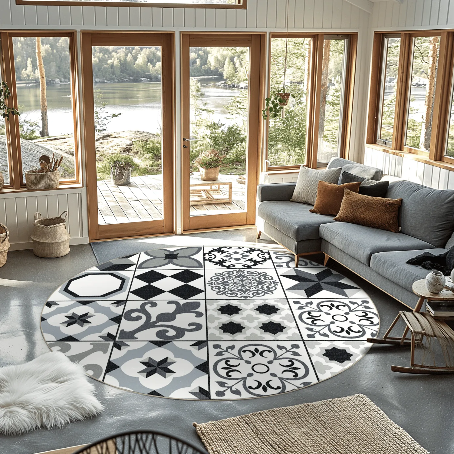 Kerek szőnyeg - Avent (bezs/fekete)