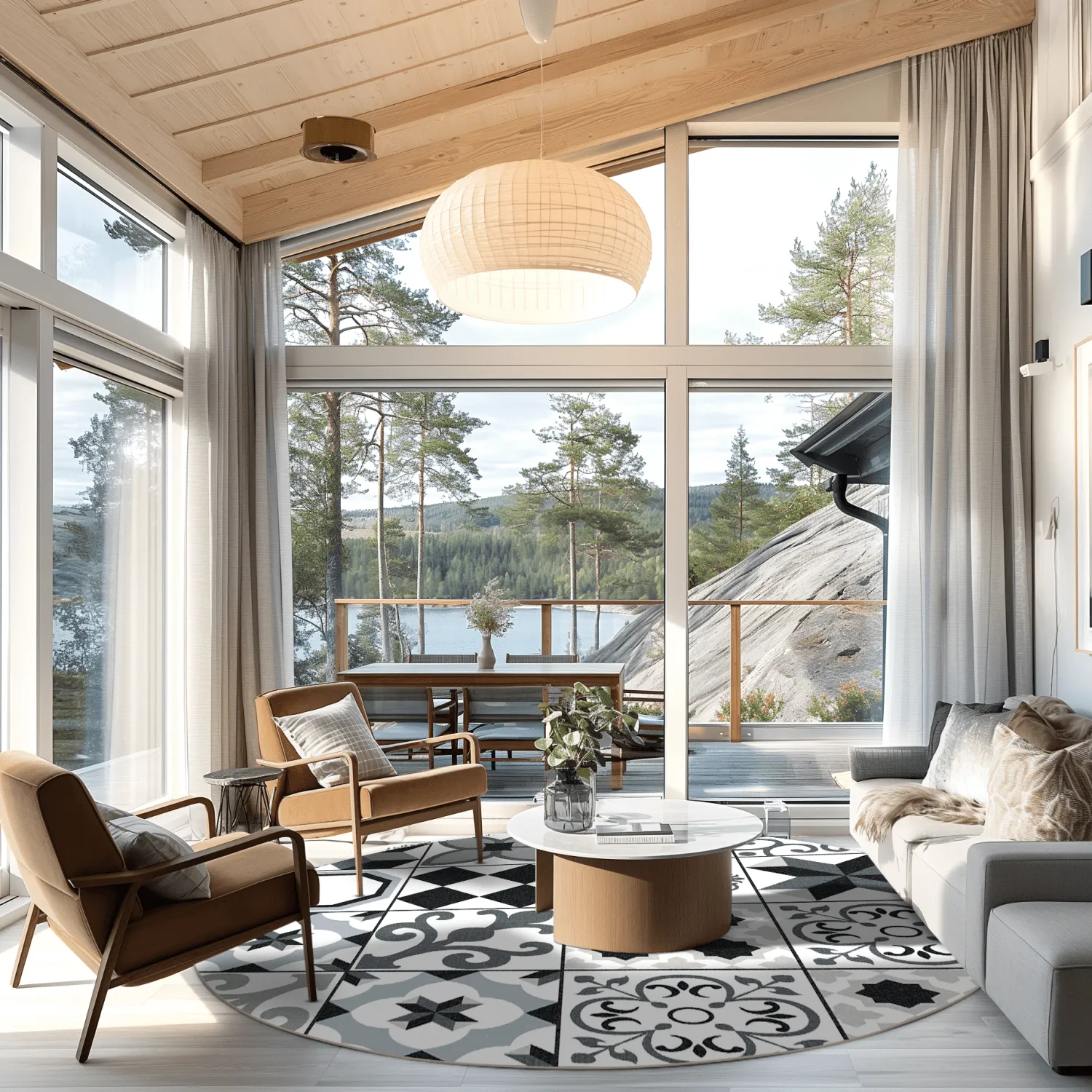 Kerek szőnyeg - Avent (bezs/fekete)