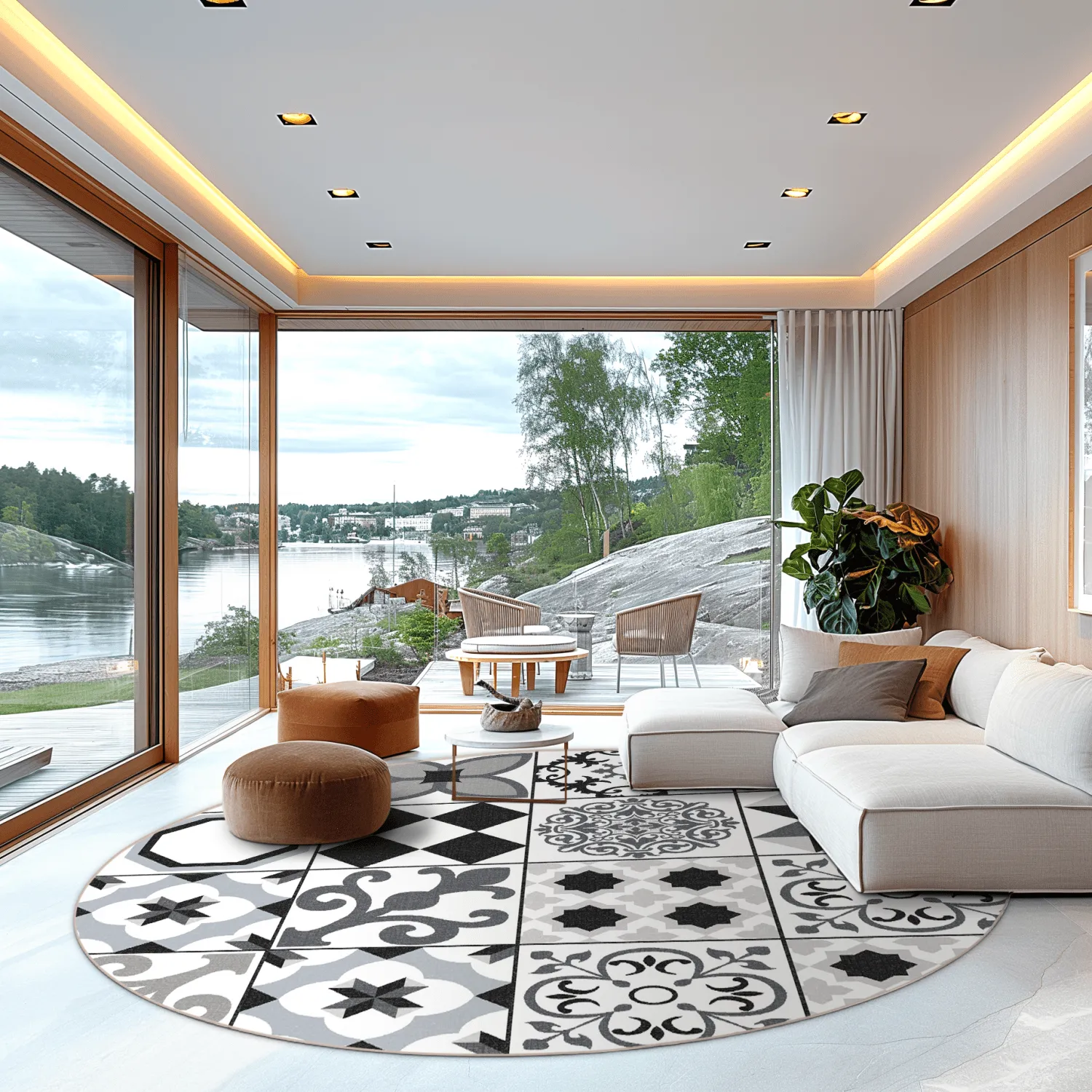 Kerek szőnyeg - Avent (bezs/fekete)