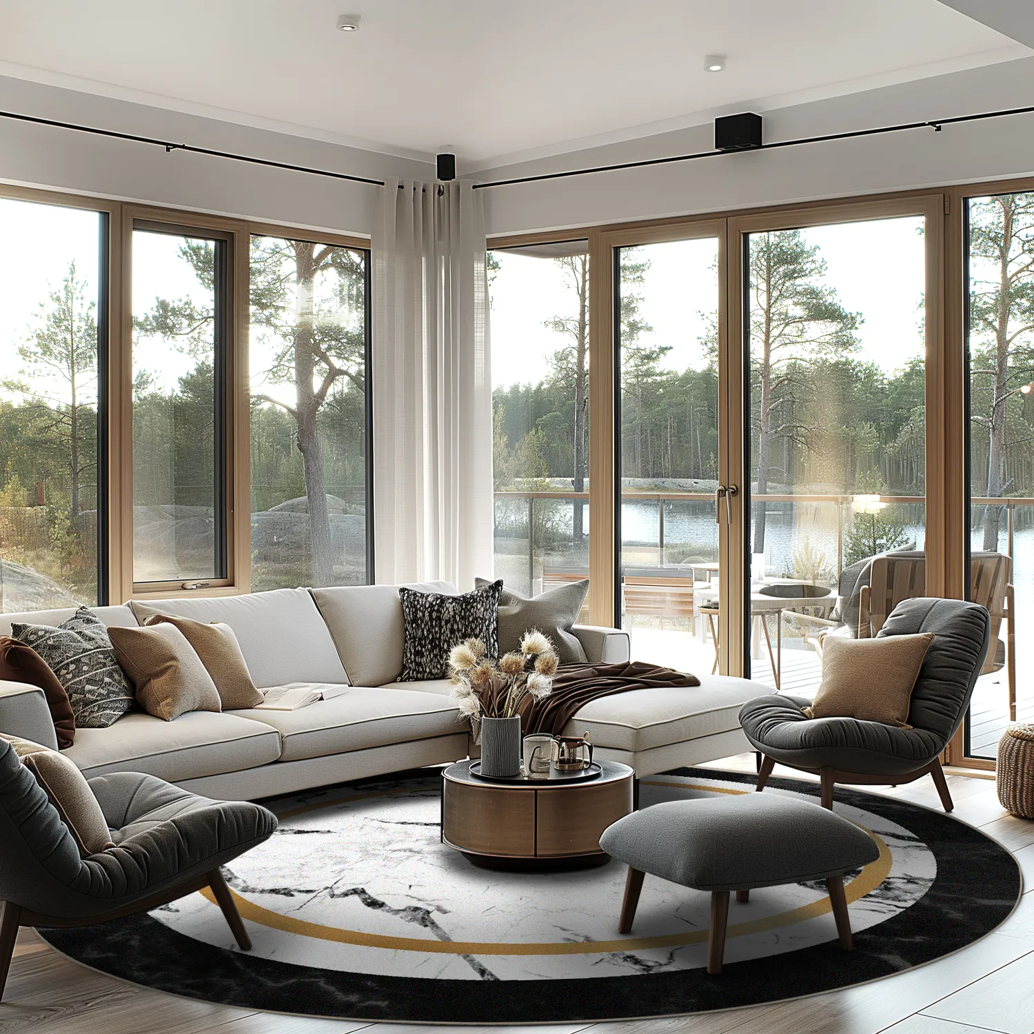 Kerek szőnyeg - Avola (fekete/fehér/arany)