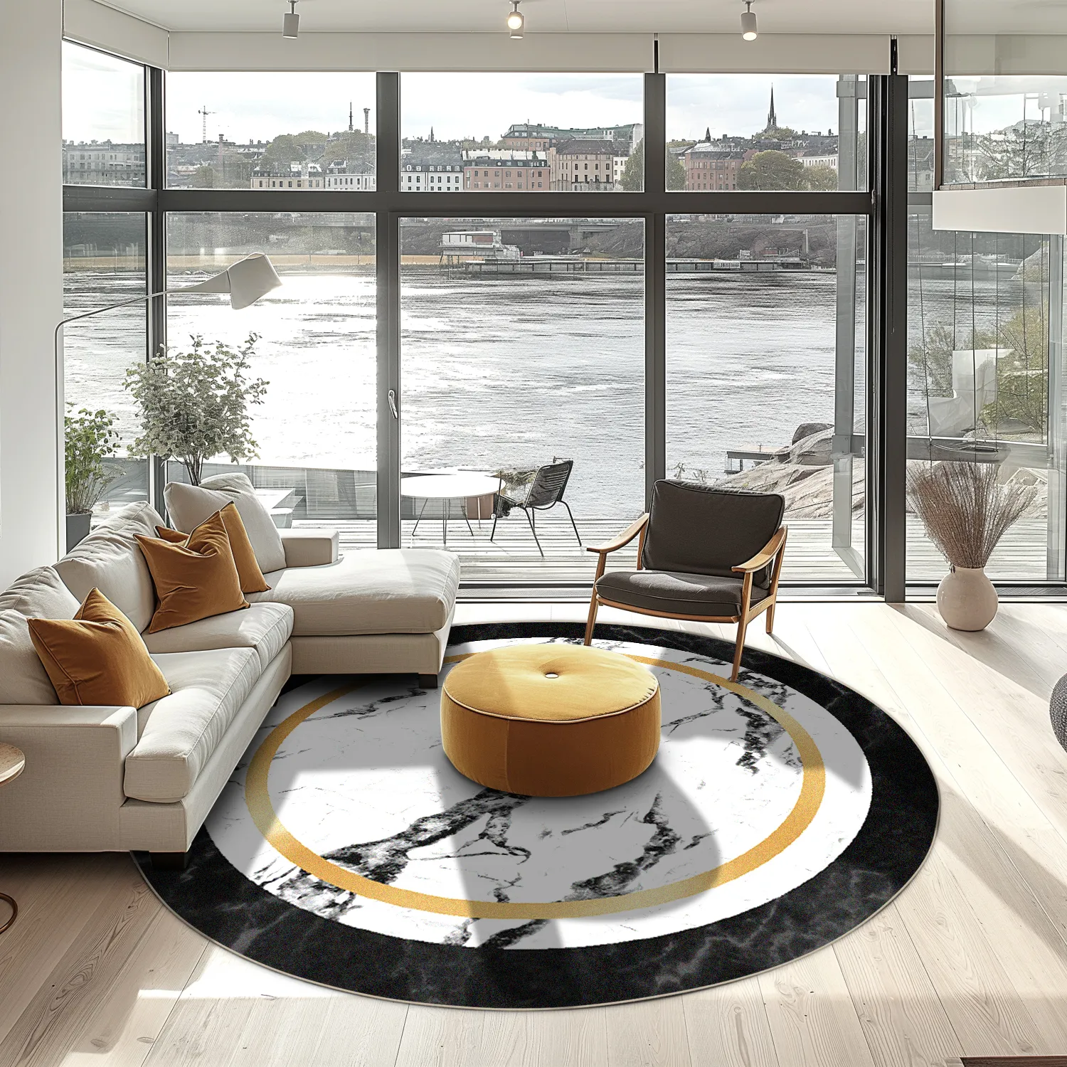 Kerek szőnyeg - Avola (fekete/fehér/arany)