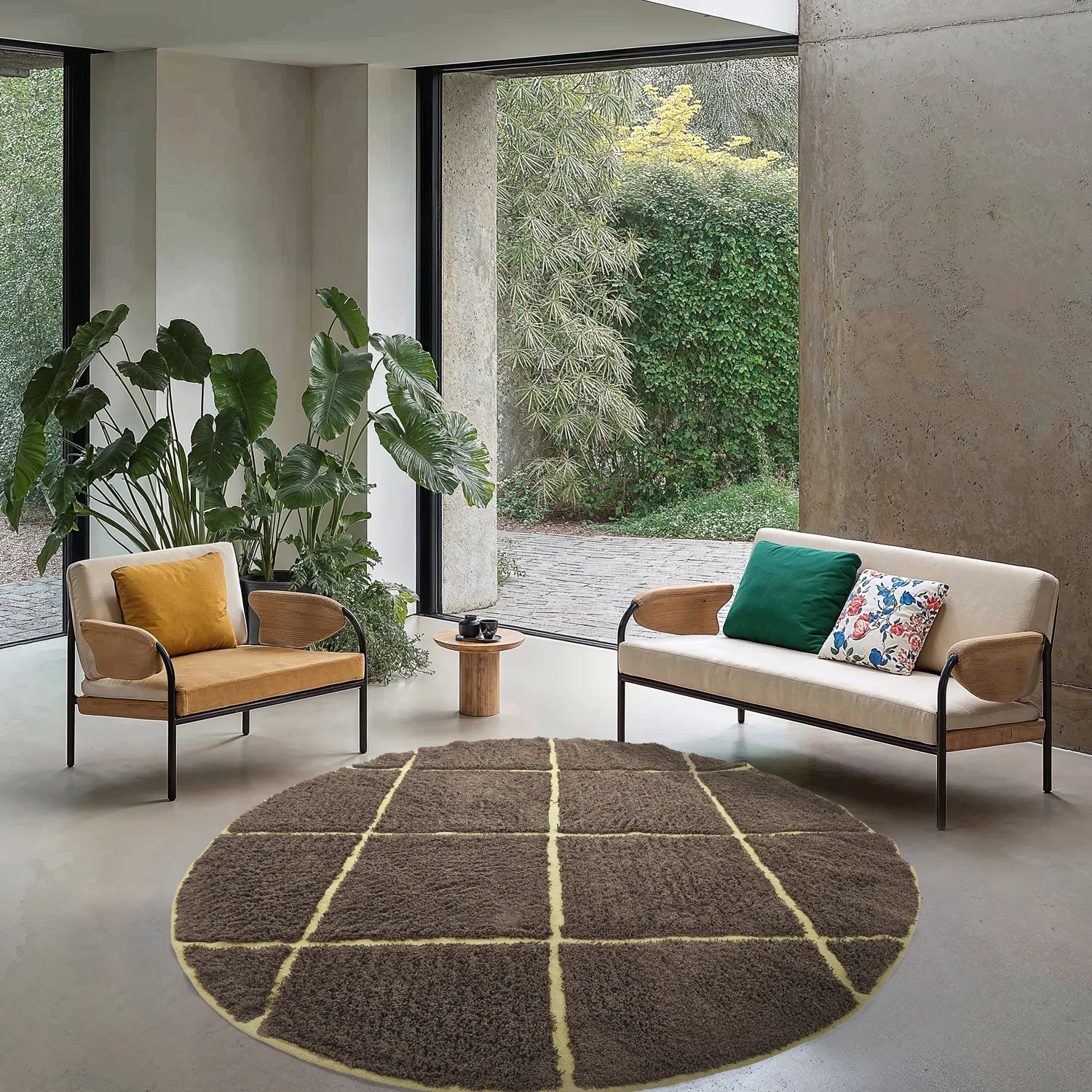 Kerek szőnyeg - Bellevue Natural Cotton Shaggy (barna/sárga)