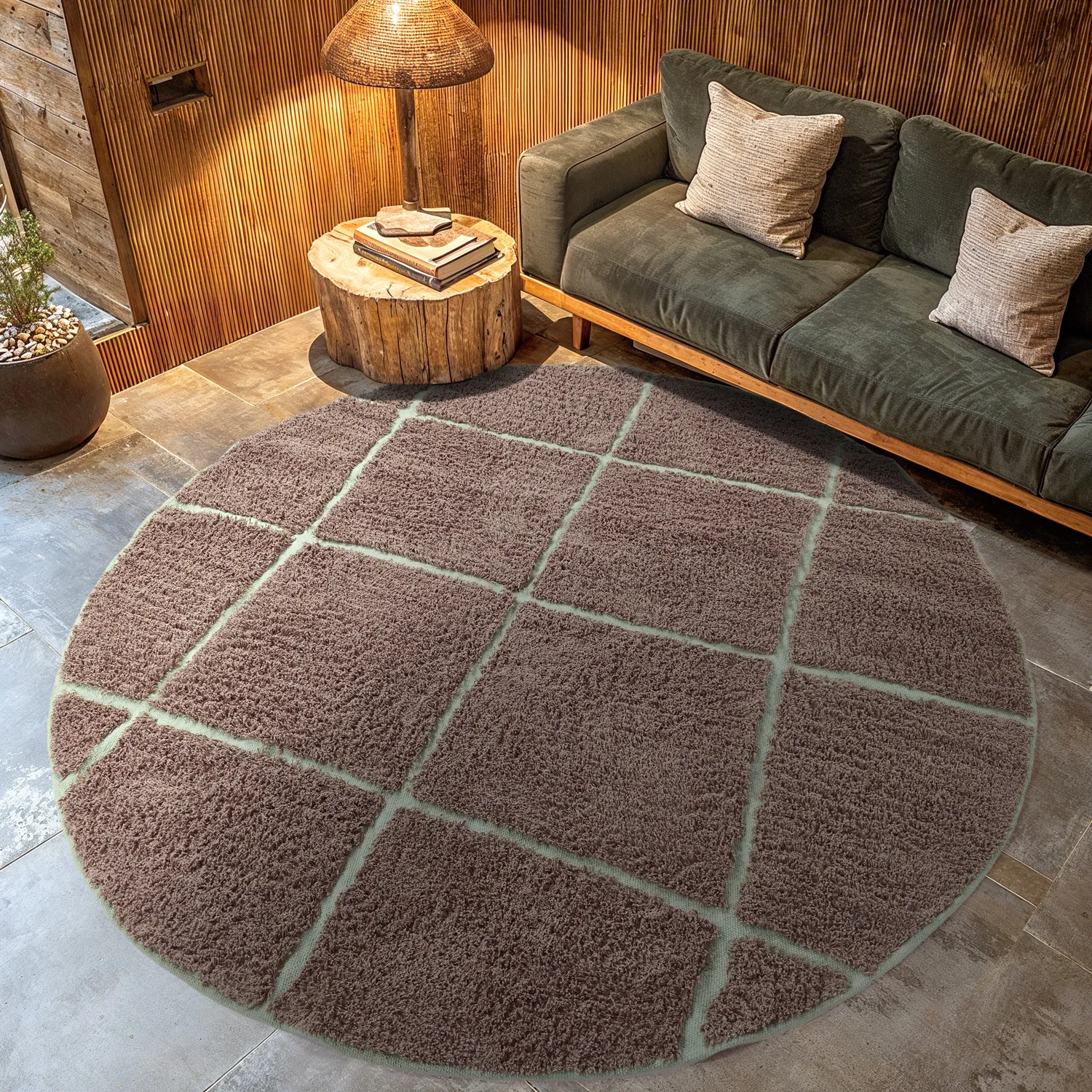 Kerek szőnyeg - Bellevue Natural Cotton Shaggy (szürkés/zöld)