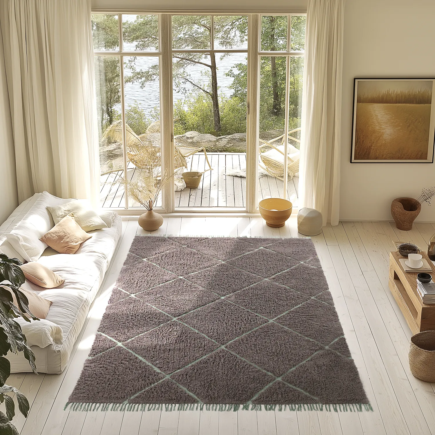 Shaggy szőnyeg - Bellevue Natural Cotton Shaggy (szürkés/zöld)