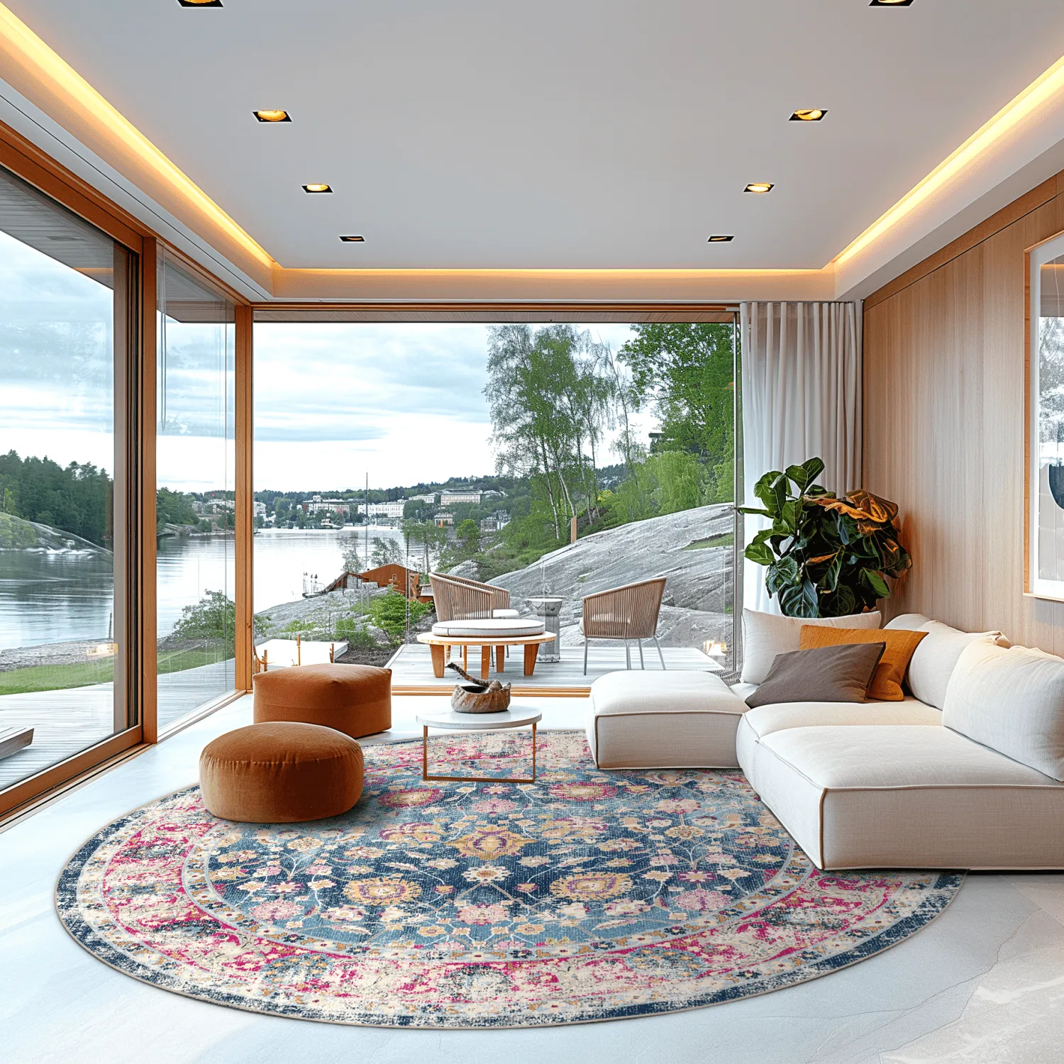 Kerek szőnyeg - Bouhjar (kék/rózsaszín/többszínű)