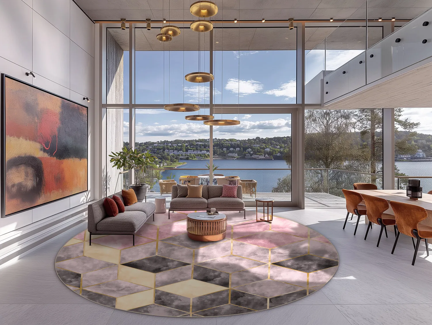 Kerek szőnyeg - Brendola (rózsaszín/szürke/arany)