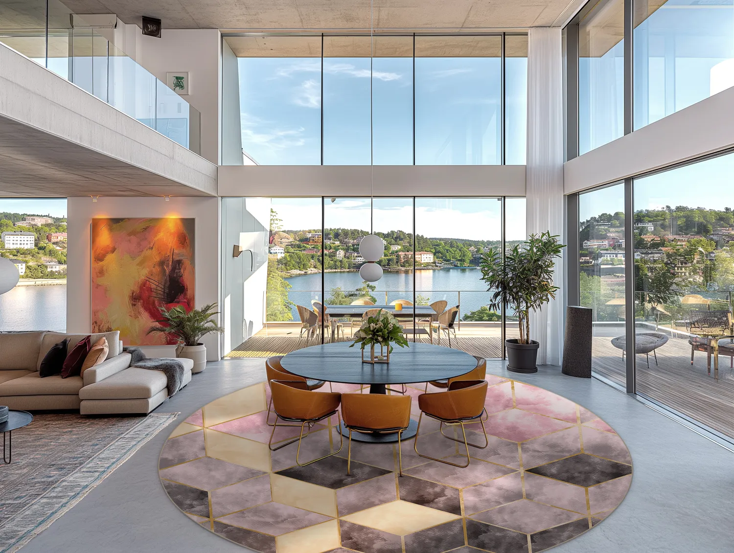 Kerek szőnyeg - Brendola (rózsaszín/szürke/arany)