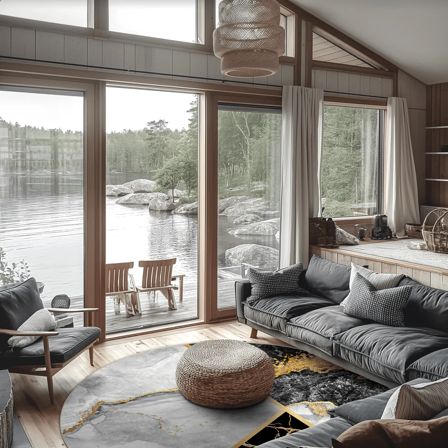 Kerek szőnyeg - Cassa (szürke/fekete/arany)