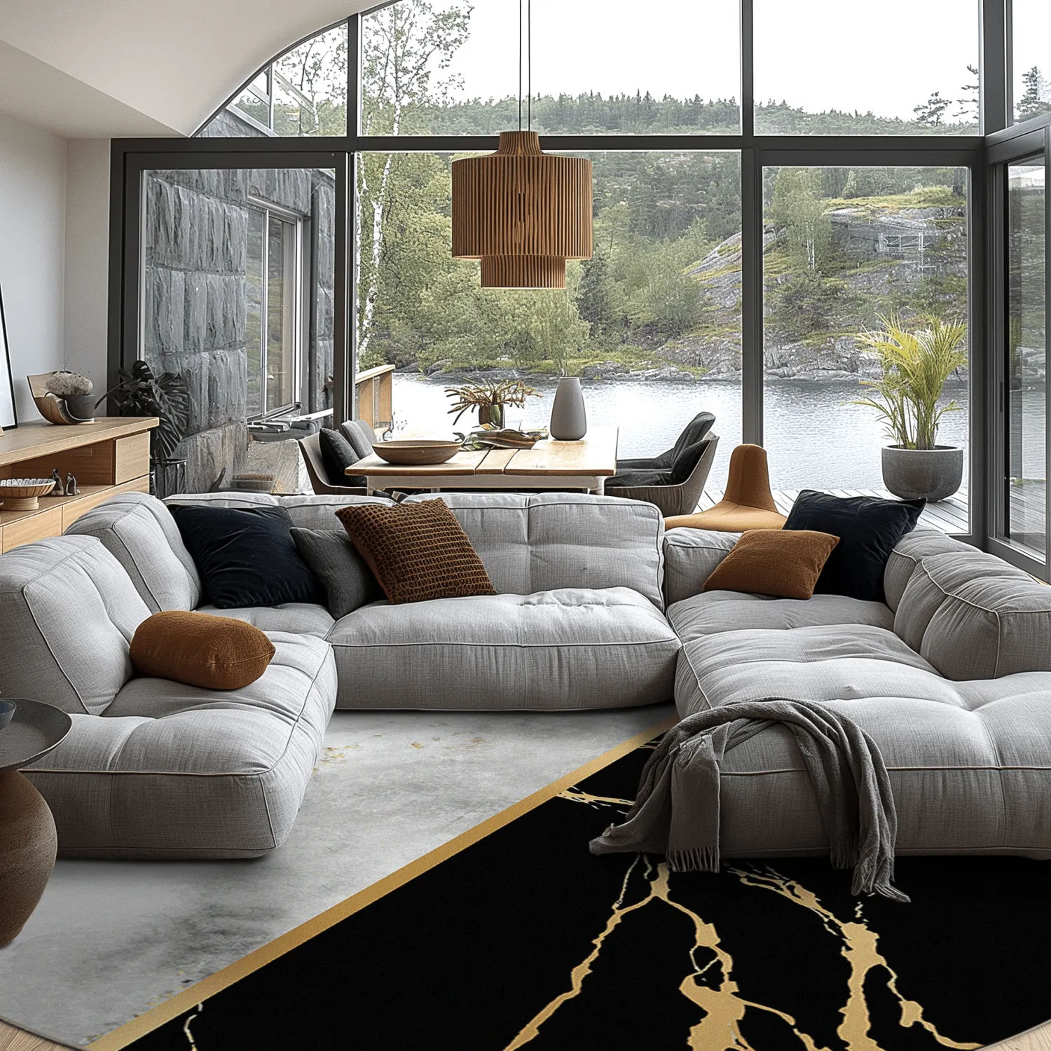 Kerek szőnyeg - Cassa (szürke/fekete/arany)