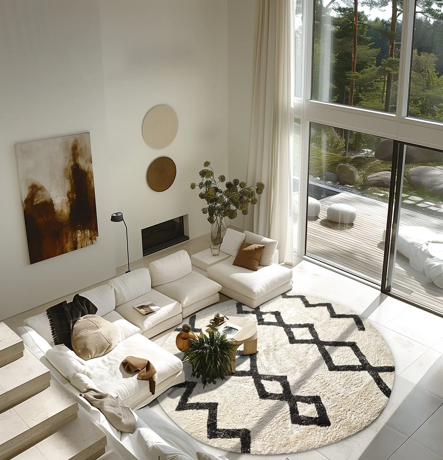 Kerek szőnyeg - Chablis Natural Cotton Shaggy (offwhite/fekete)