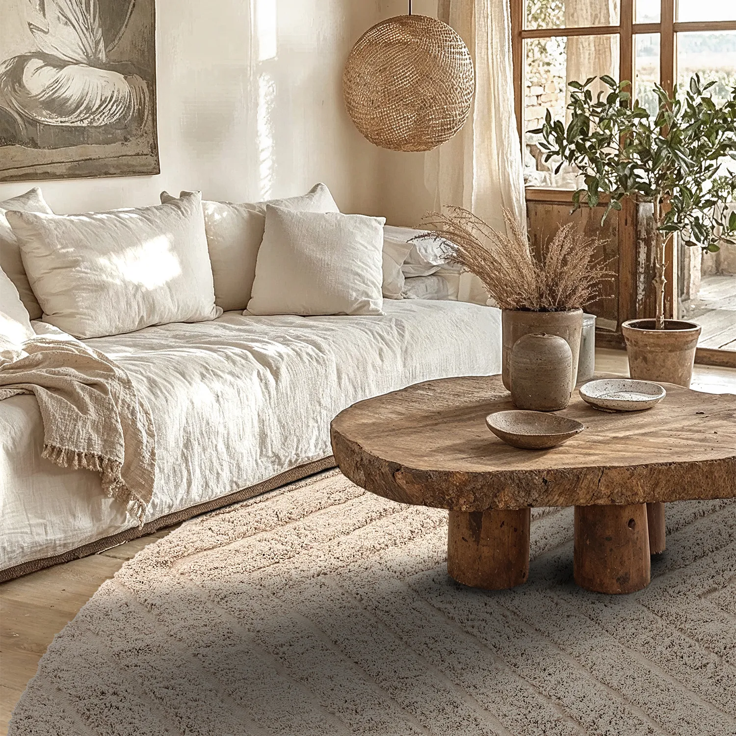 Kerek szőnyeg - Conara Natural Cotton Shaggy (bézs)