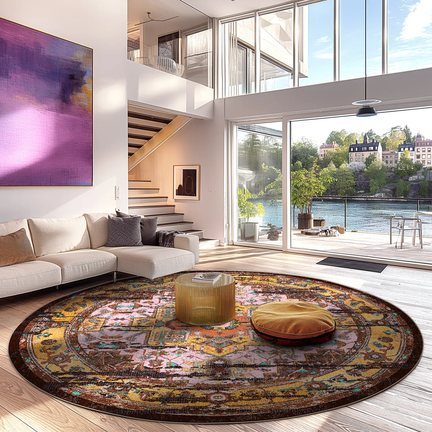 Kerek szőnyeg - Darnah (sárga/többszínű)