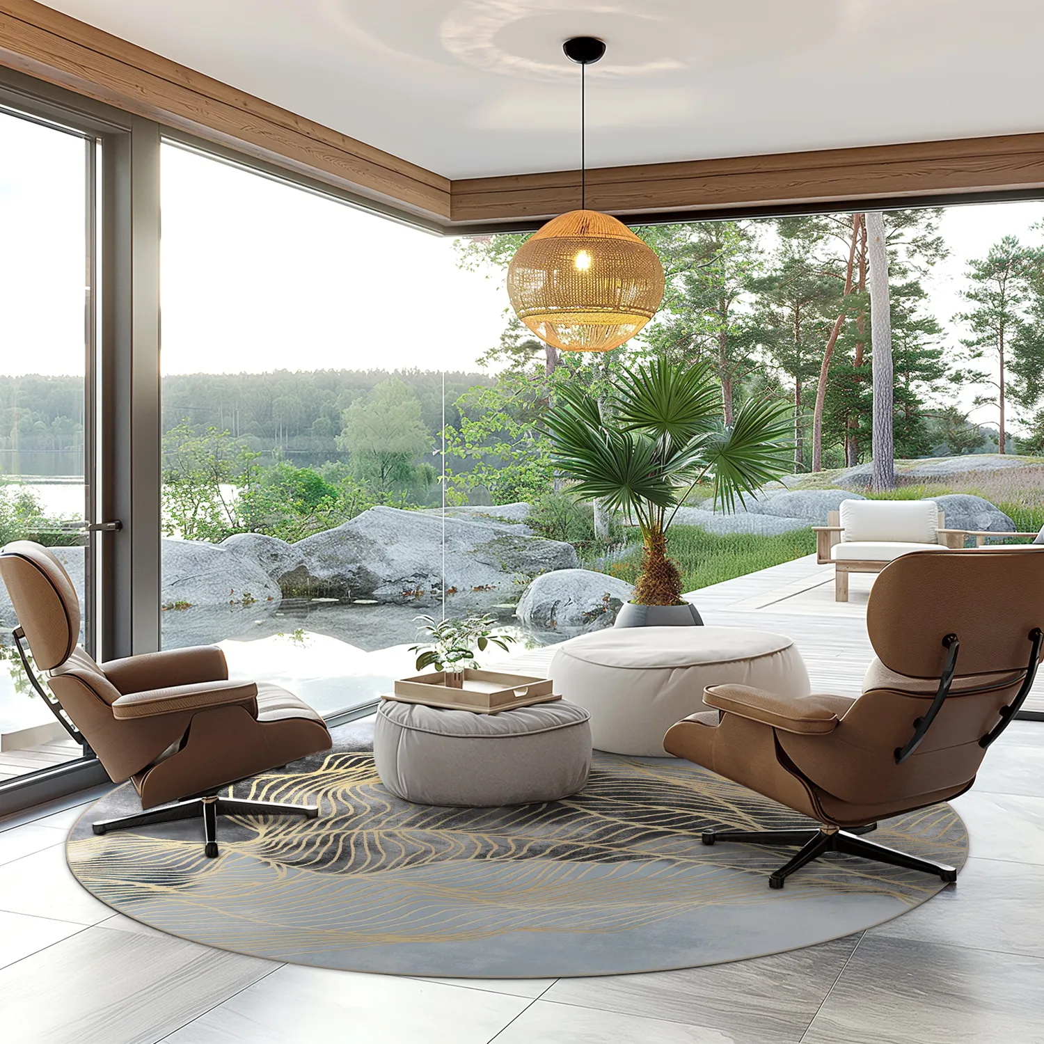 Kerek szőnyeg - Ekual (kék/szürke/arany)