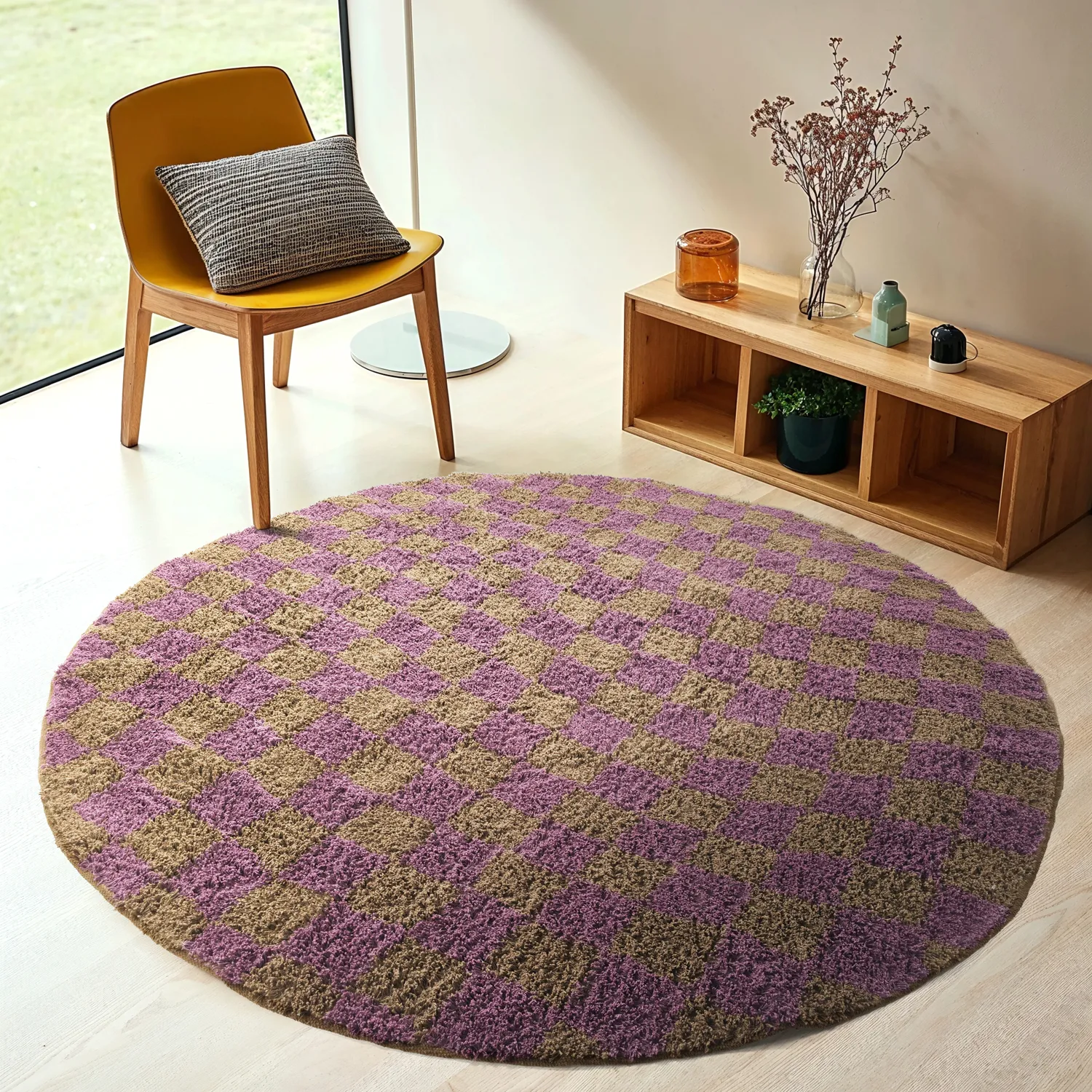 Kerek szőnyeg - Elsey Natural Cotton Shaggy (barna/lila)