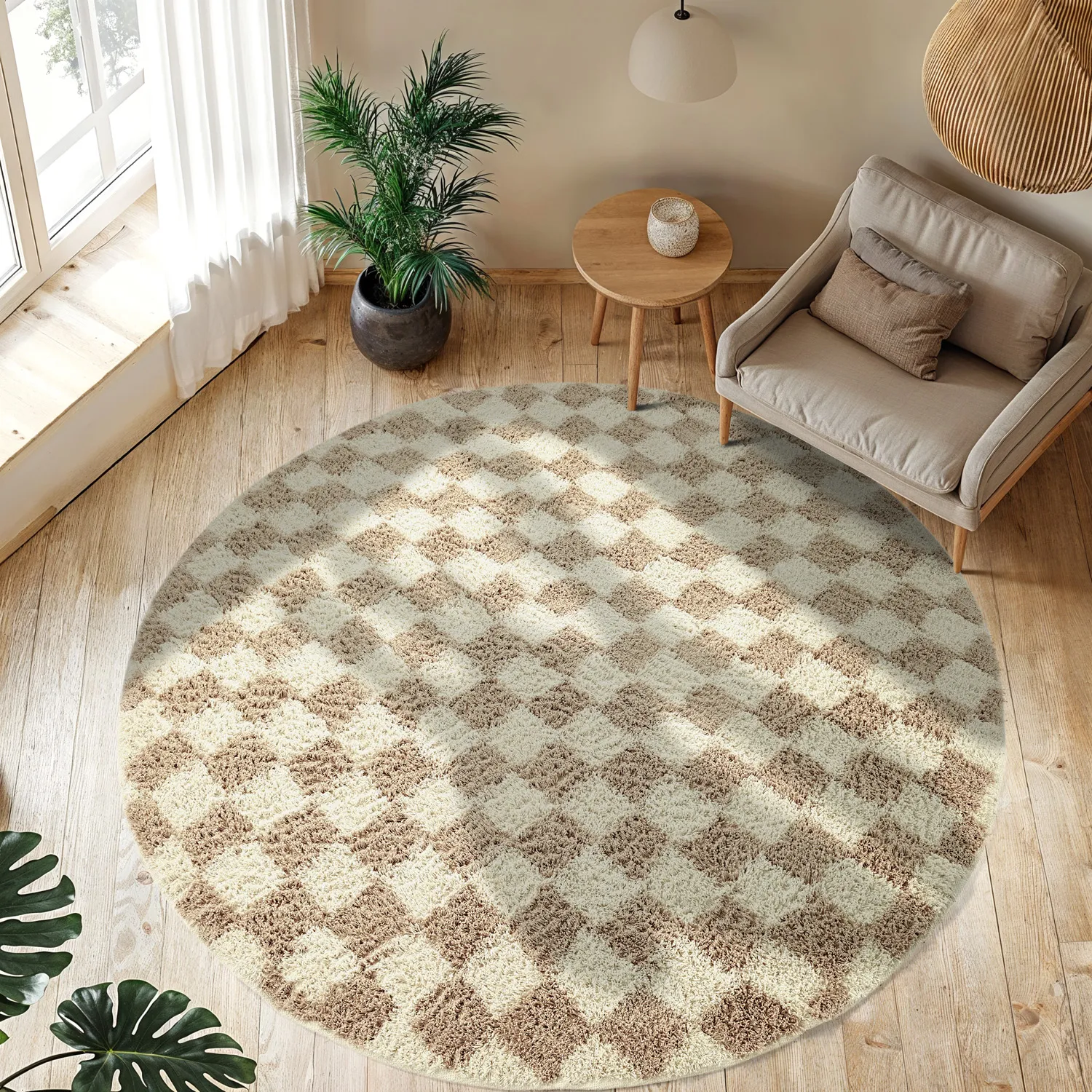 Kerek szőnyeg - Elsey Natural Cotton Shaggy (krém/homok)