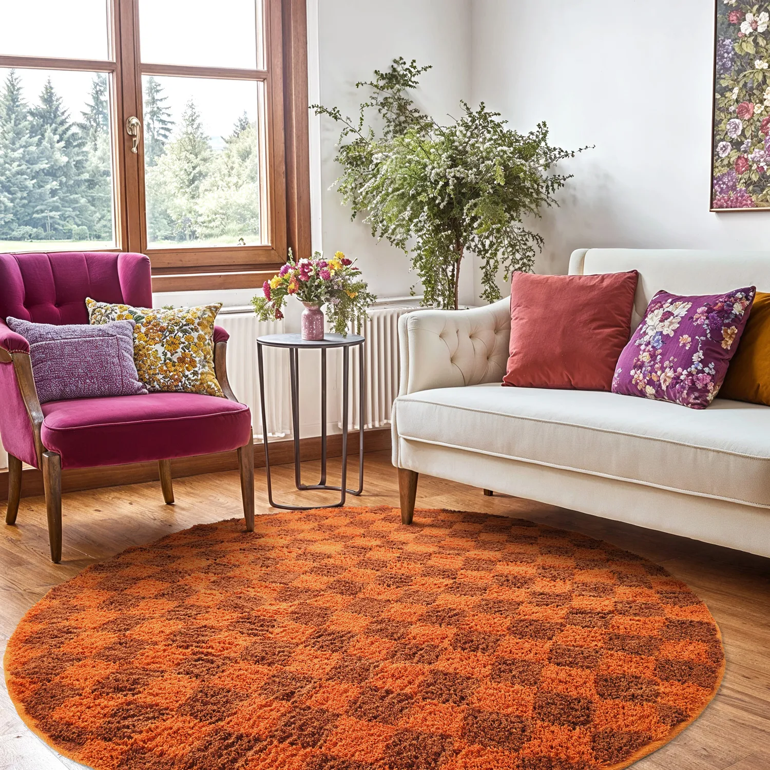 Kerek szőnyeg - Elsey Natural Cotton Shaggy (narancs/piros)