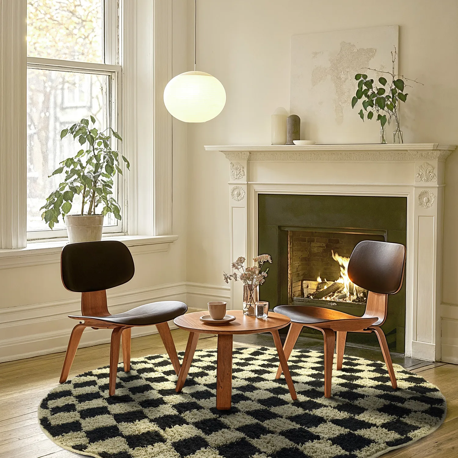 Kerek szőnyeg - Elsey Natural Cotton Shaggy (fekete/bézs)