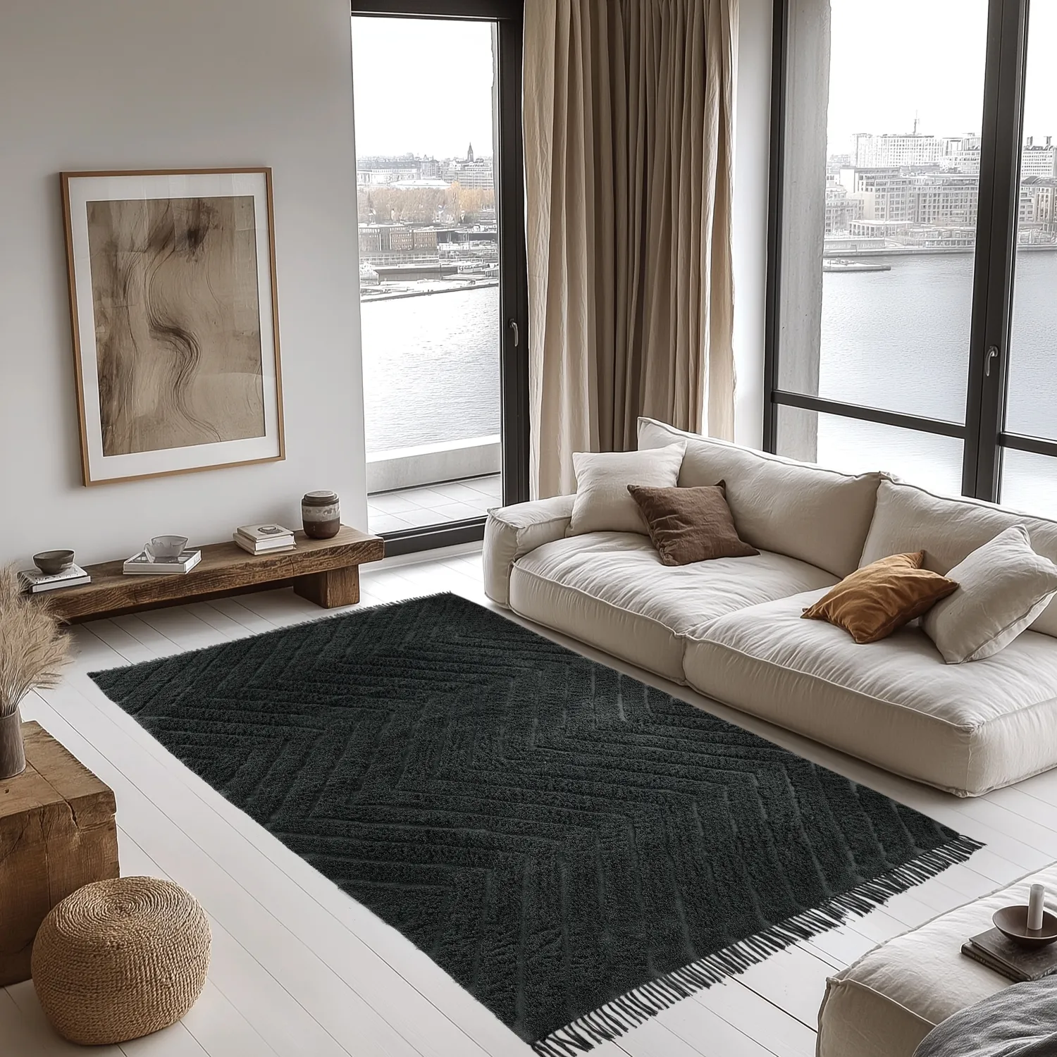 Shaggy szőnyeg - Farley Natural Cotton Shaggy (fekete)