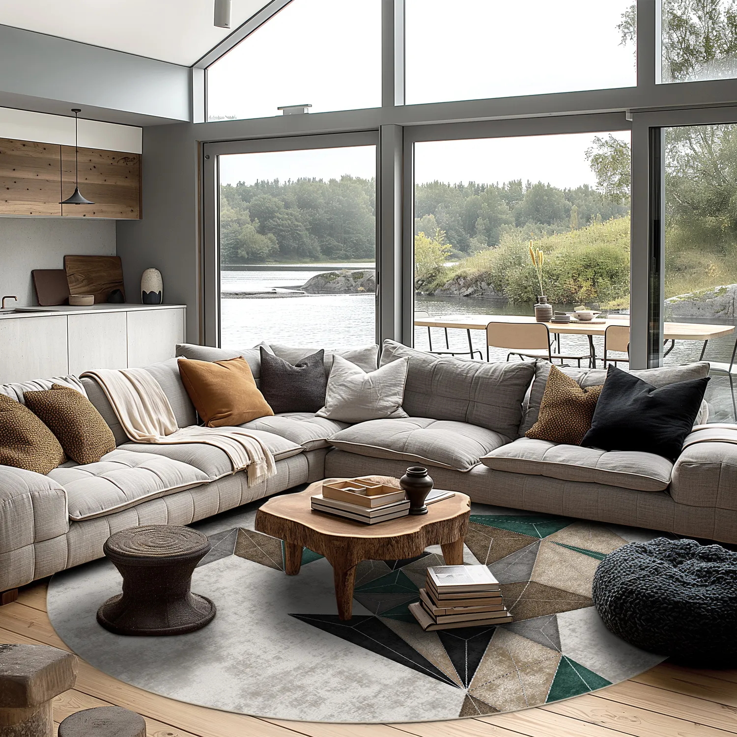 Kerek szőnyeg - Feres (szürke/bezs/többszínű)