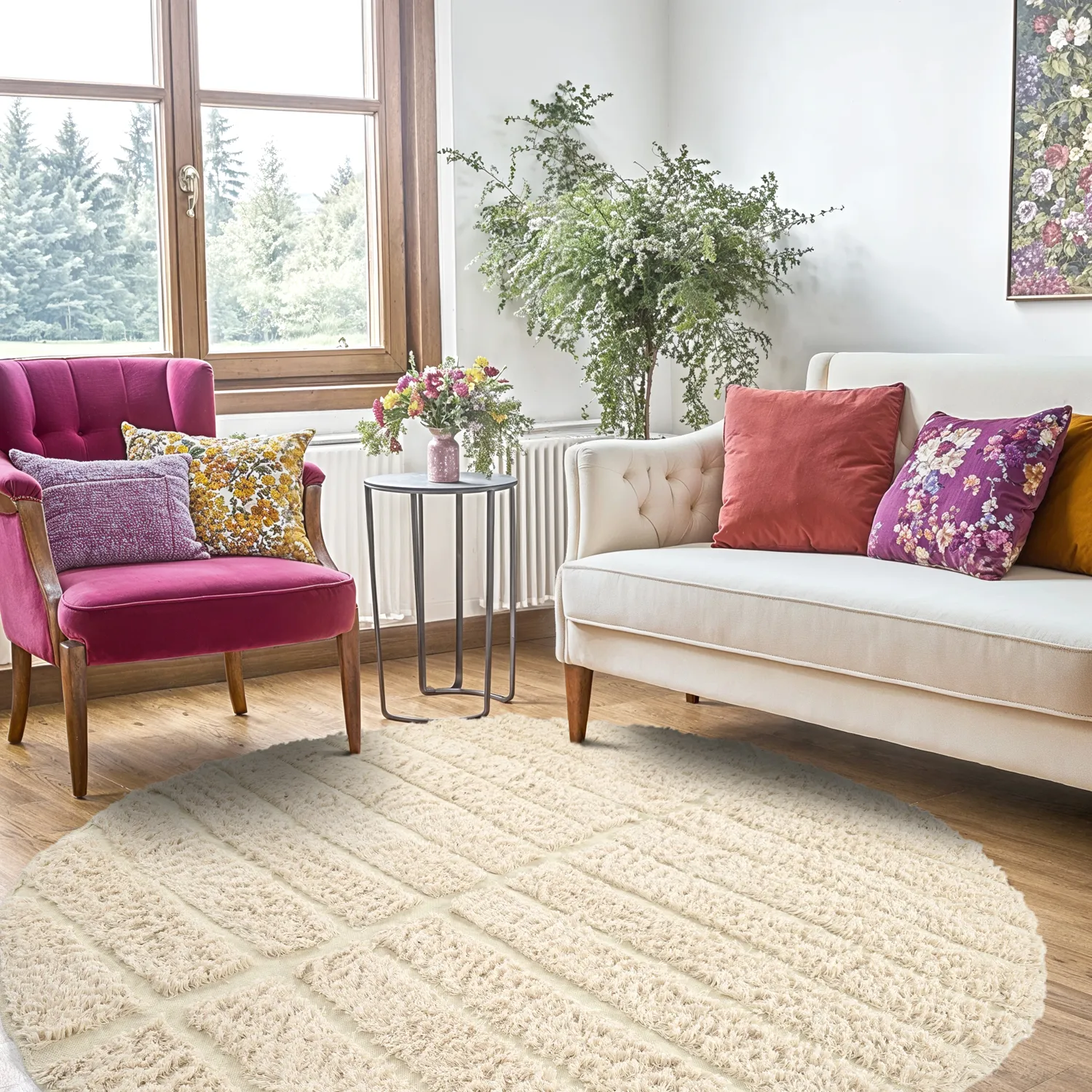 Kerek szőnyeg - Ikara Natural Cotton Shaggy (krém)