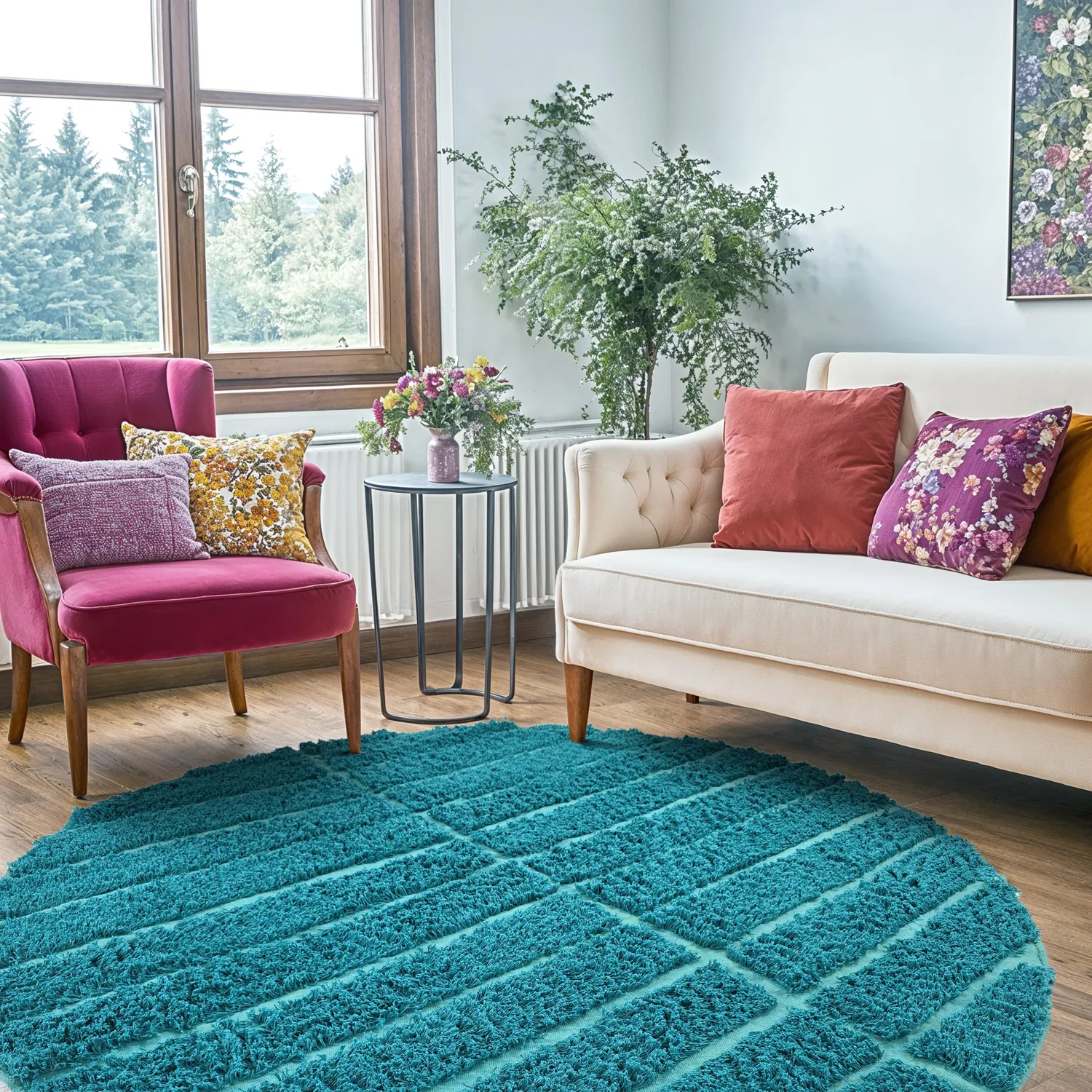 Kerek szőnyeg - Ikara Natural Cotton Shaggy (türkiz)