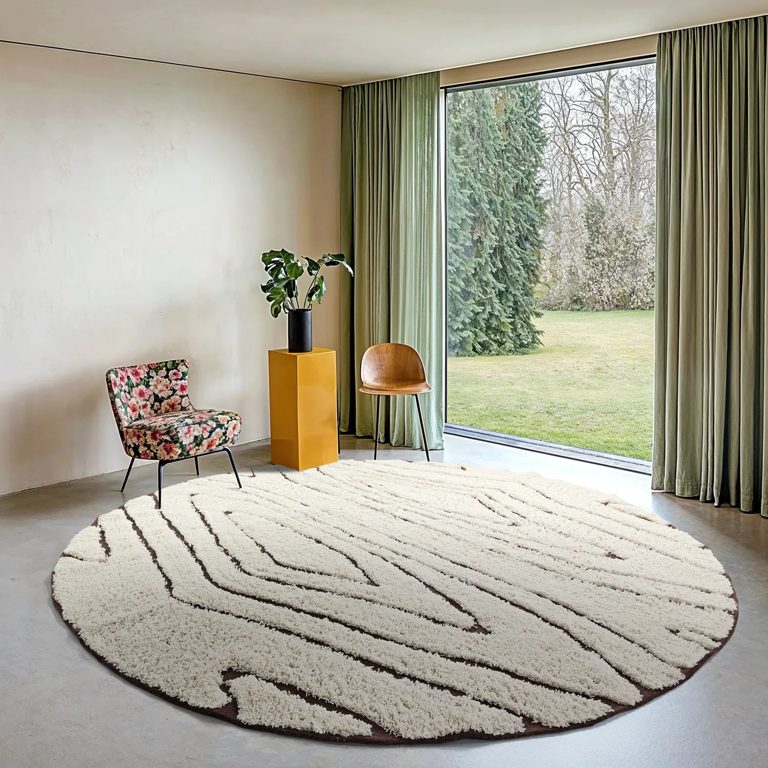 Kerek szőnyeg - Kindon Natural Cotton Shaggy (törtfehér/barna)