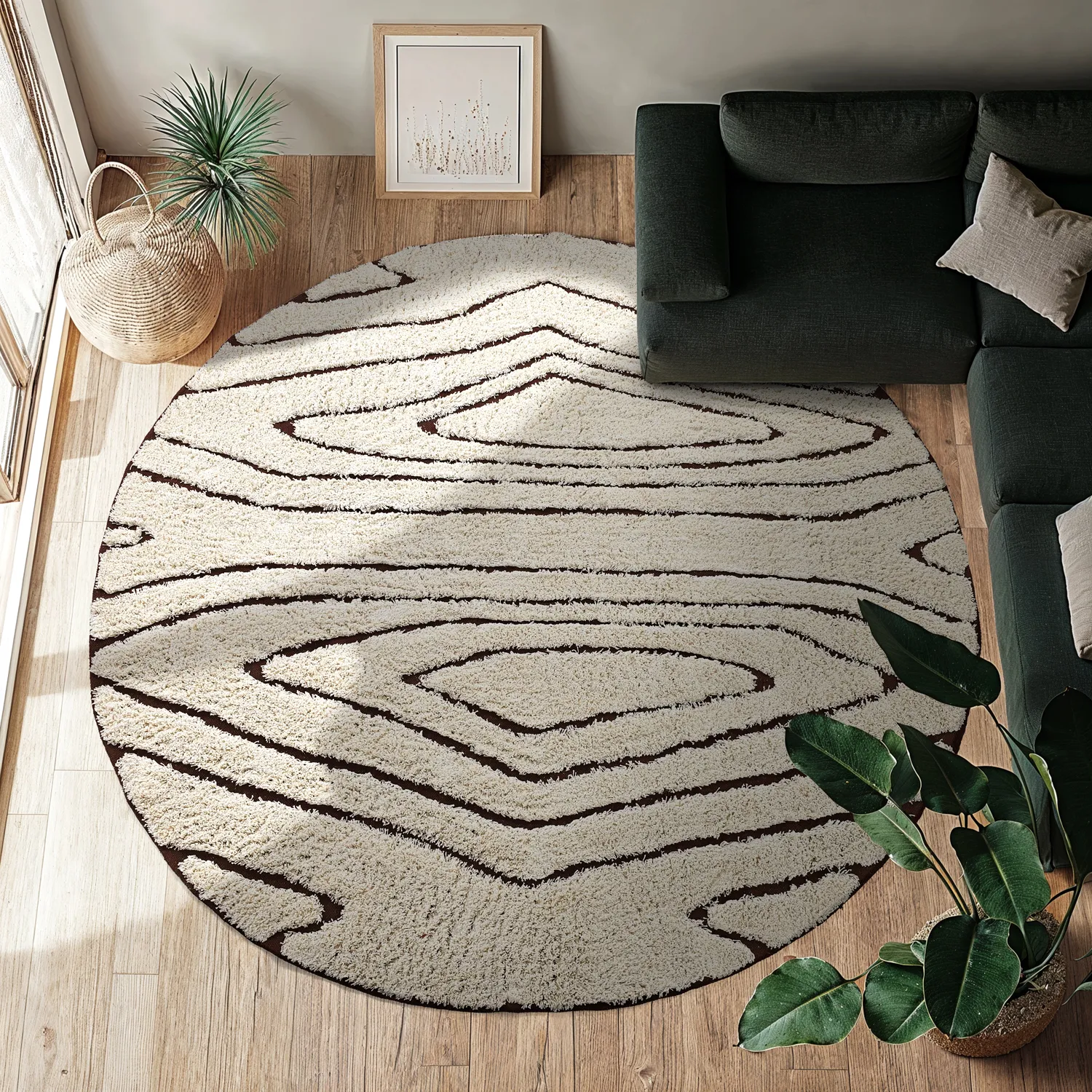 Kerek szőnyeg - Kindon Natural Cotton Shaggy (törtfehér/barna)