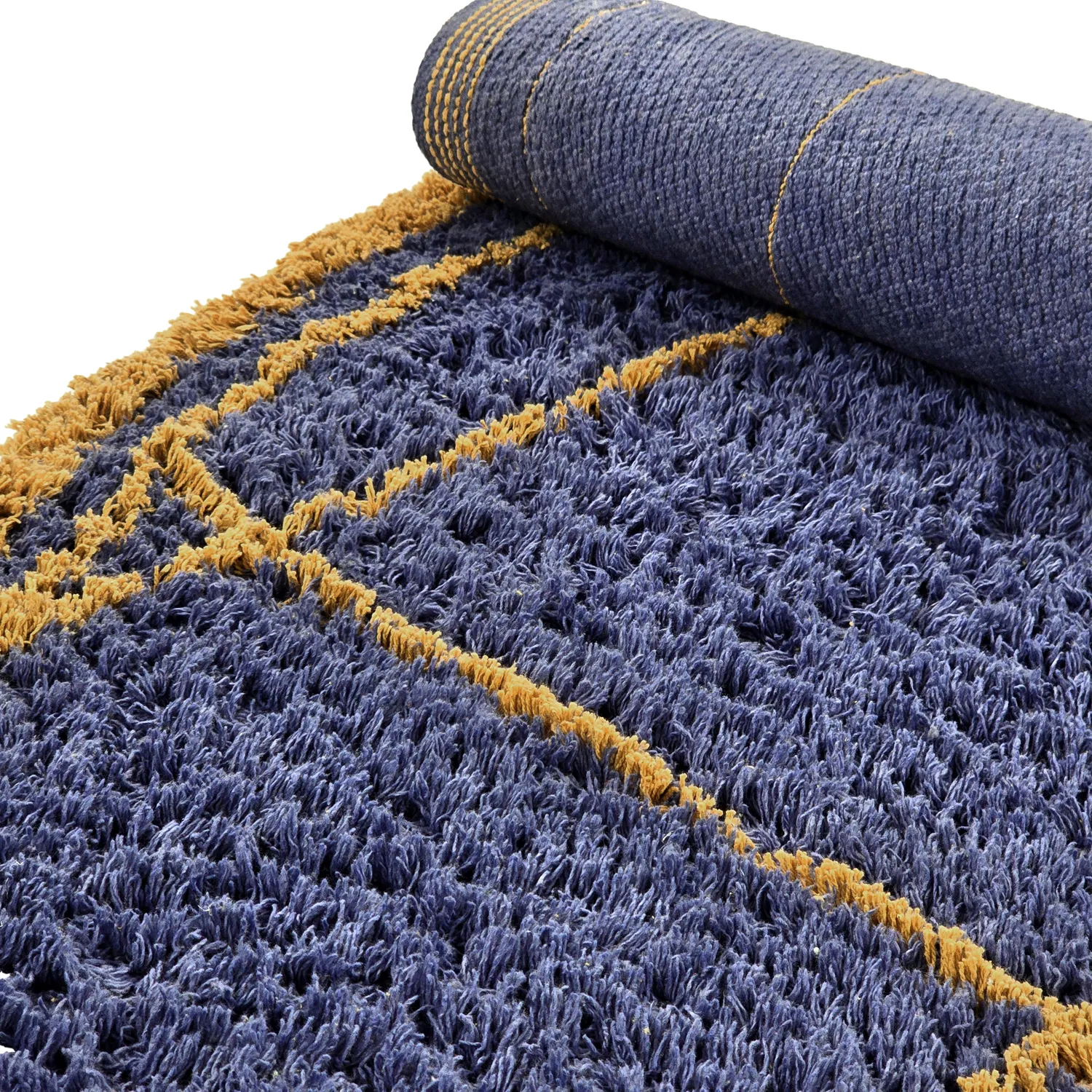 Kerek szőnyeg - Lana Natural Cotton Shaggy (kék/sárga)