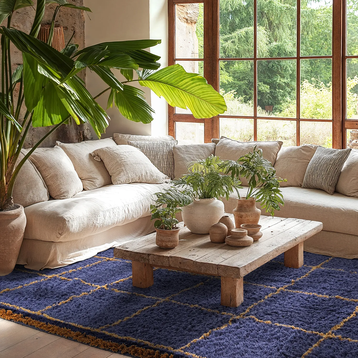 Shaggy szőnyeg - Lana Natural Cotton Shaggy (kék/sárga)