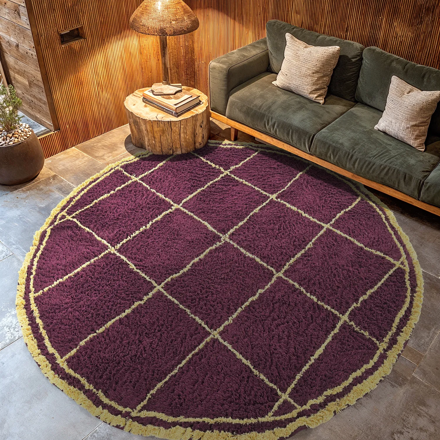 Kerek szőnyeg - Lana Natural Cotton Shaggy (bordó/sárga)