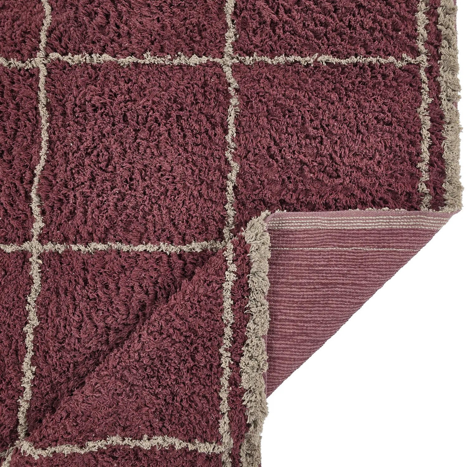 Shaggy szőnyeg - Lana Natural Cotton Shaggy (taupe/piros)