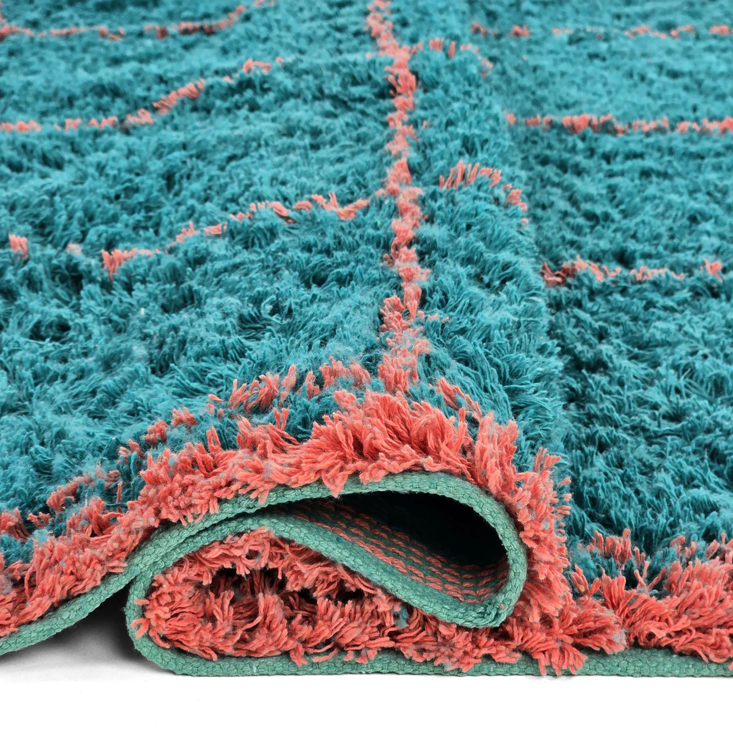 Shaggy szőnyeg - Lana Natural Cotton Shaggy (türkiz/rózsaszín)