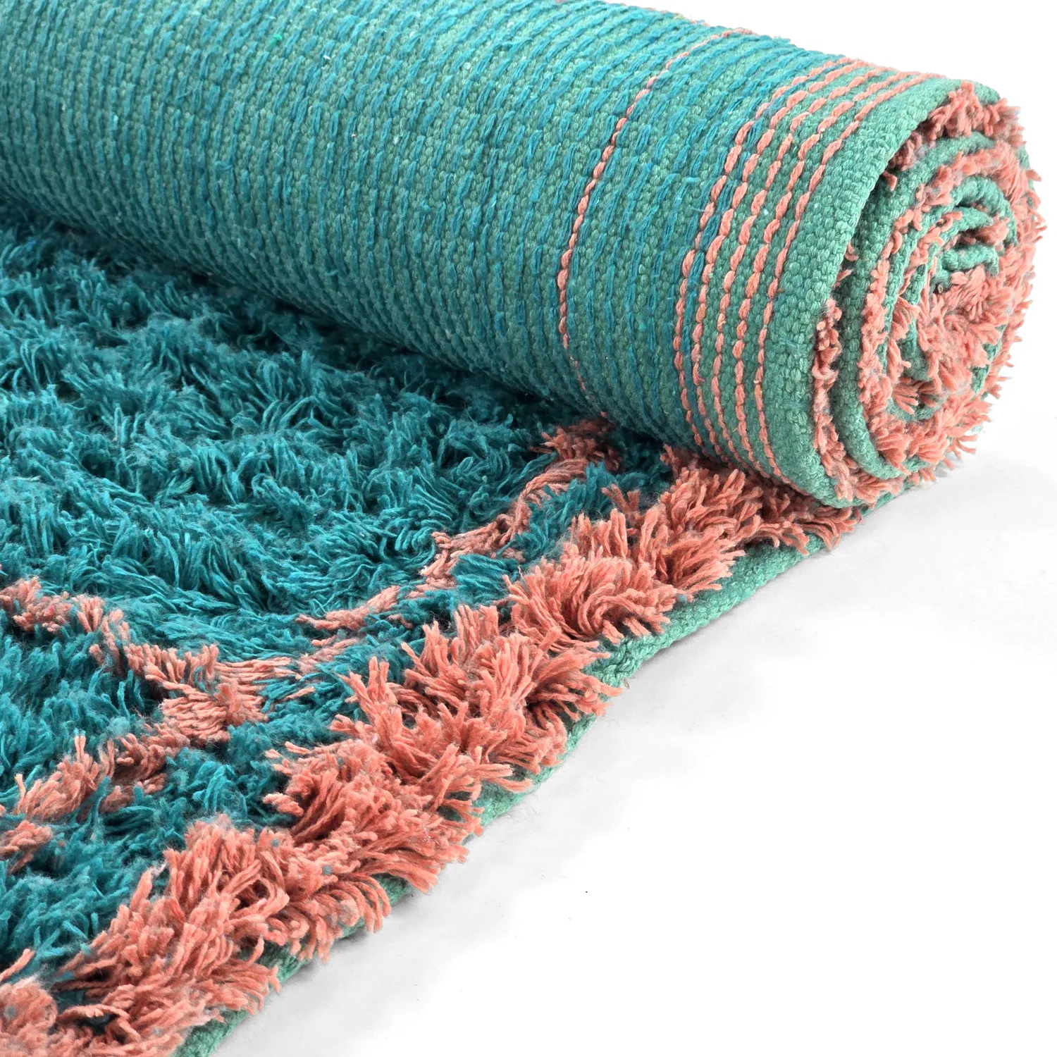 Shaggy szőnyeg - Lana Natural Cotton Shaggy (türkiz/rózsaszín)