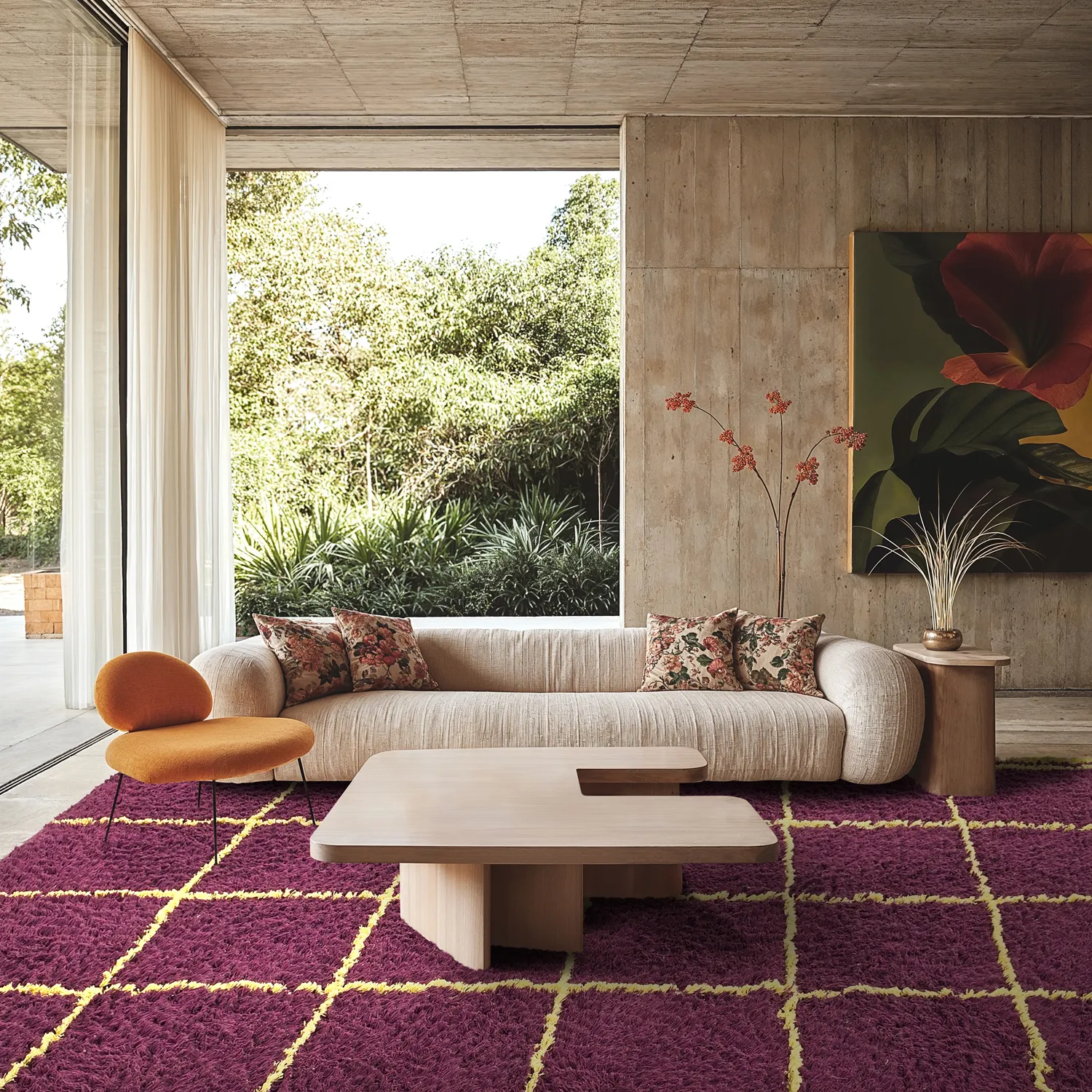 Shaggy szőnyeg - Lana Natural Cotton Shaggy (bordó/sárga)