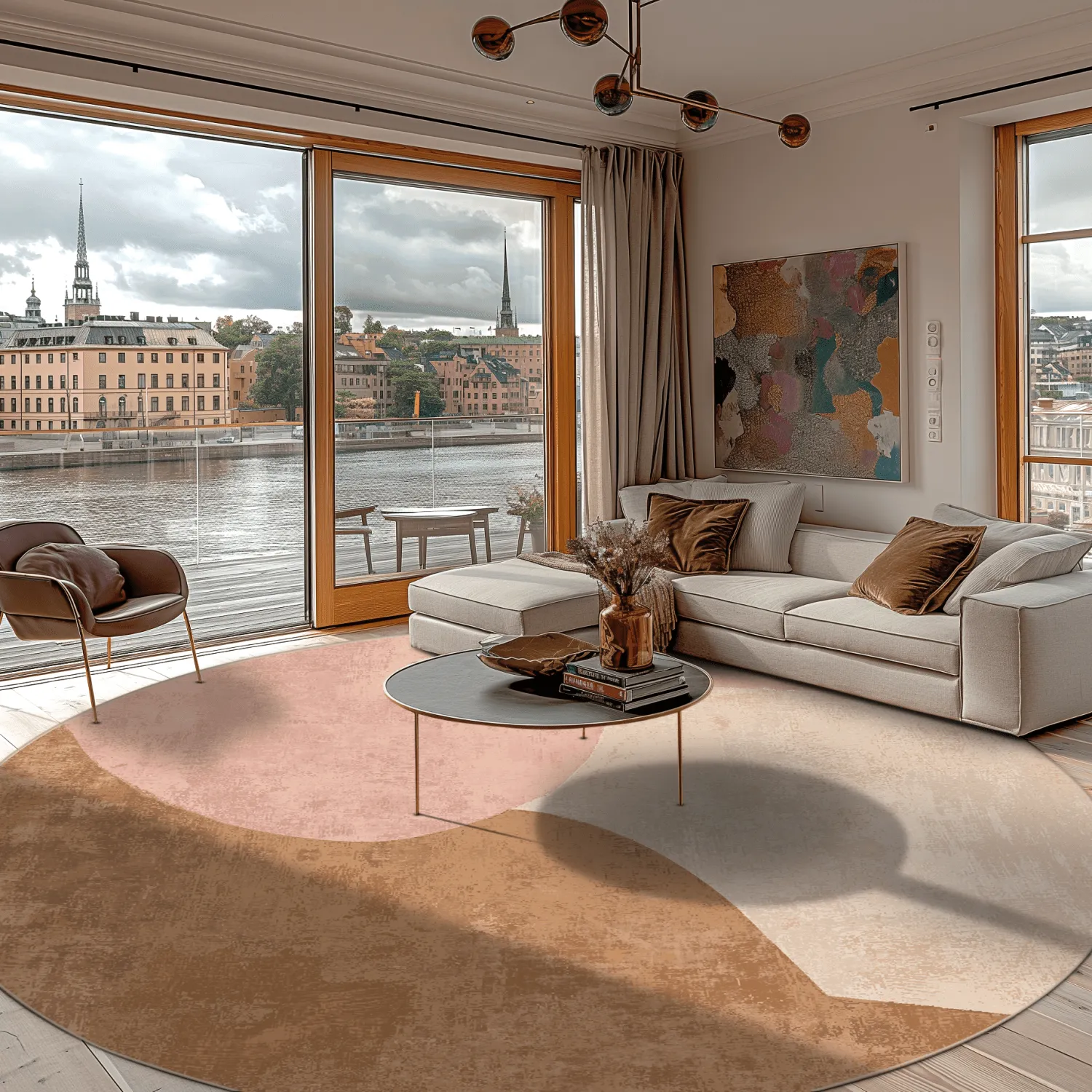 Kerek szőnyeg - Lazio (bezs/rózsaszín)