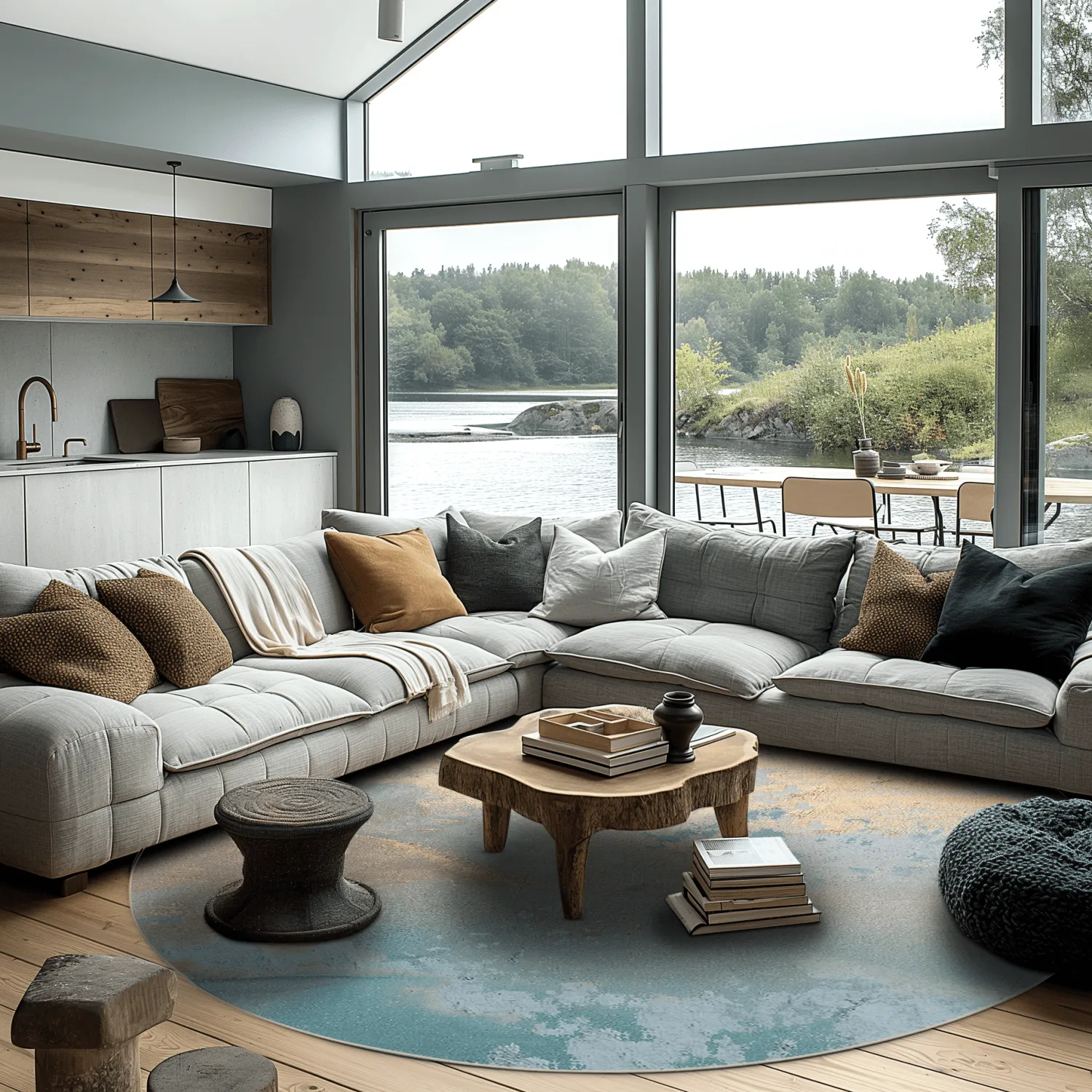 Kerek szőnyeg - Lesley (kék/szürke/türkiz)